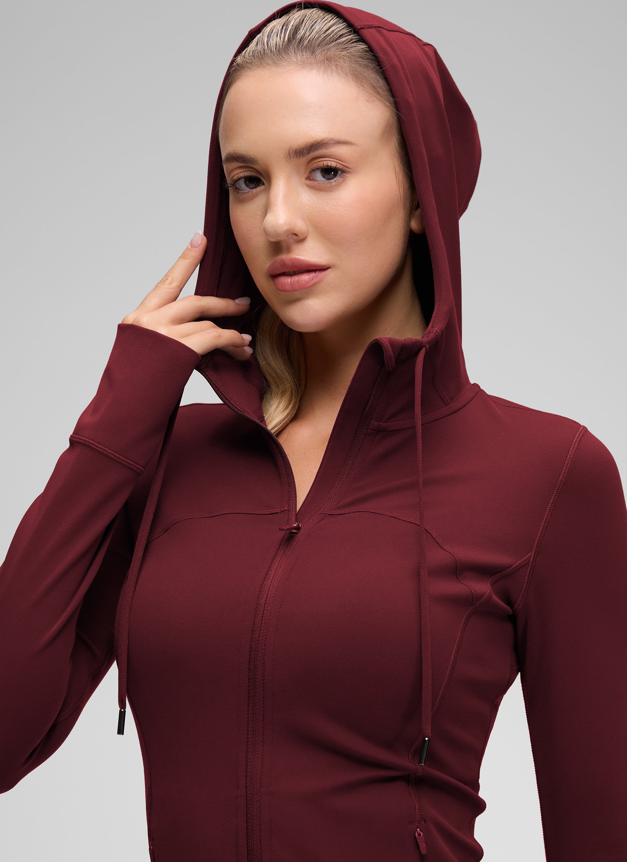 CRZ YOGA Damen Butterluxe Voll Reißverschluss Hoodie mit Daumenloch Roter Merlot
