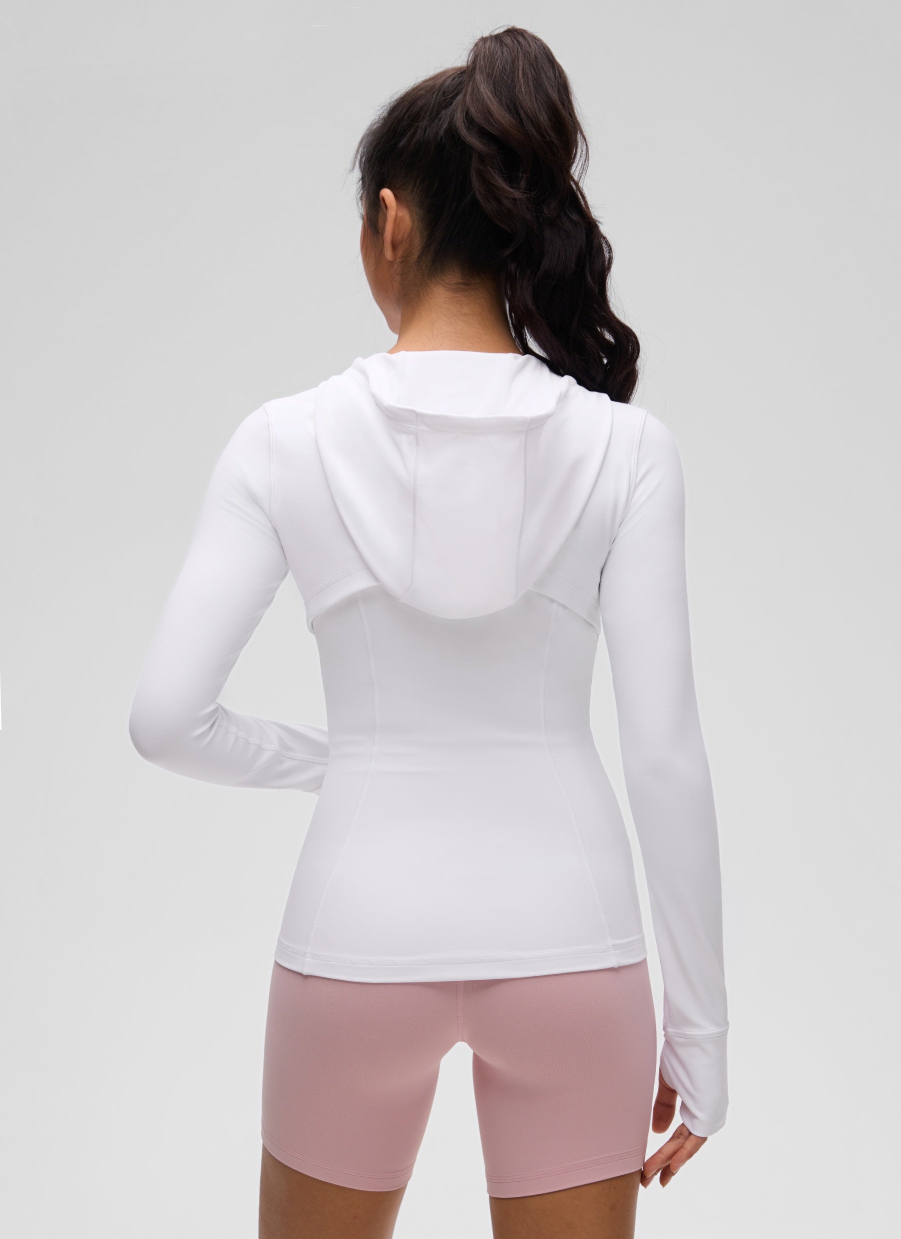 CRZ YOGA Damen Butterluxe Voll Reißverschluss Hoodie mit Daumenloch Weiss