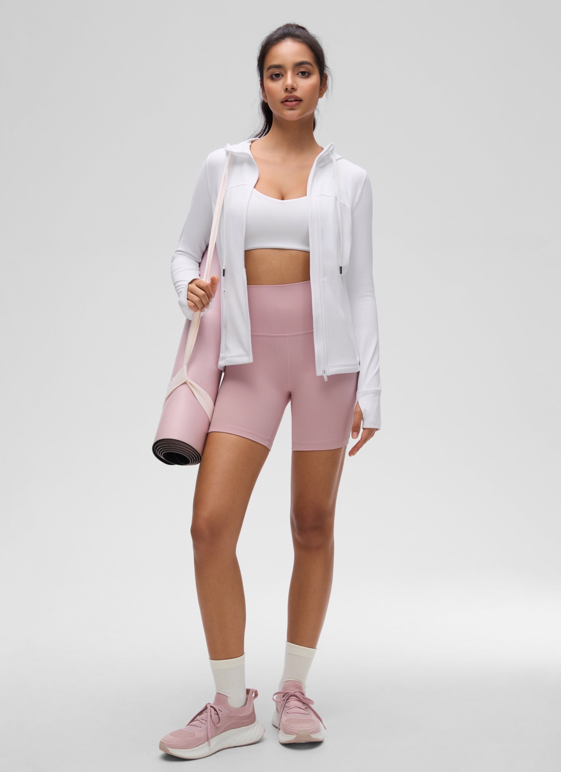 CRZ YOGA Damen Butterluxe Voll Reißverschluss Hoodie mit Daumenloch Weiss