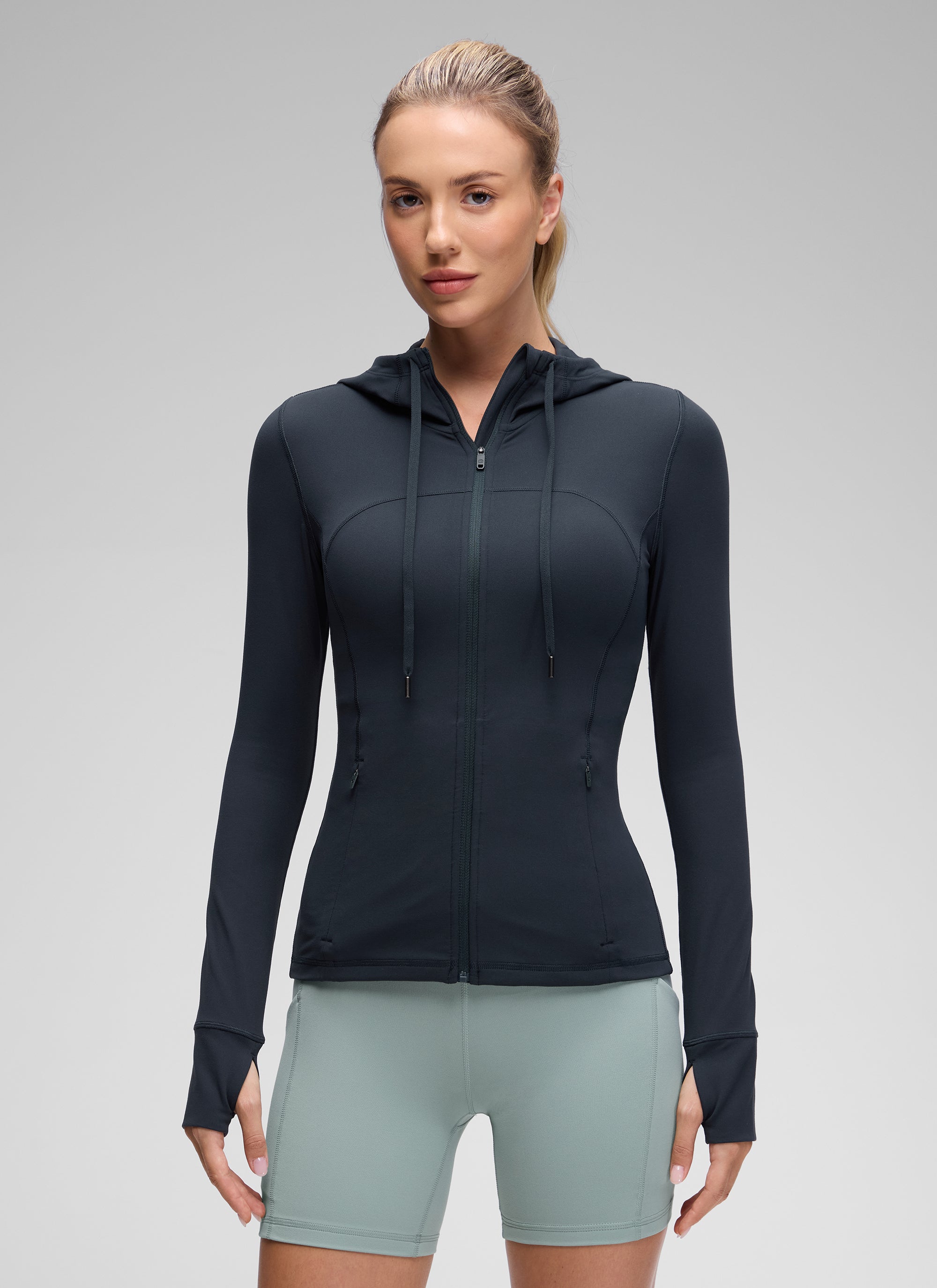 CRZ YOGA Damen Butterluxe Voll Reißverschluss Hoodie mit Daumenloch Echte Marine