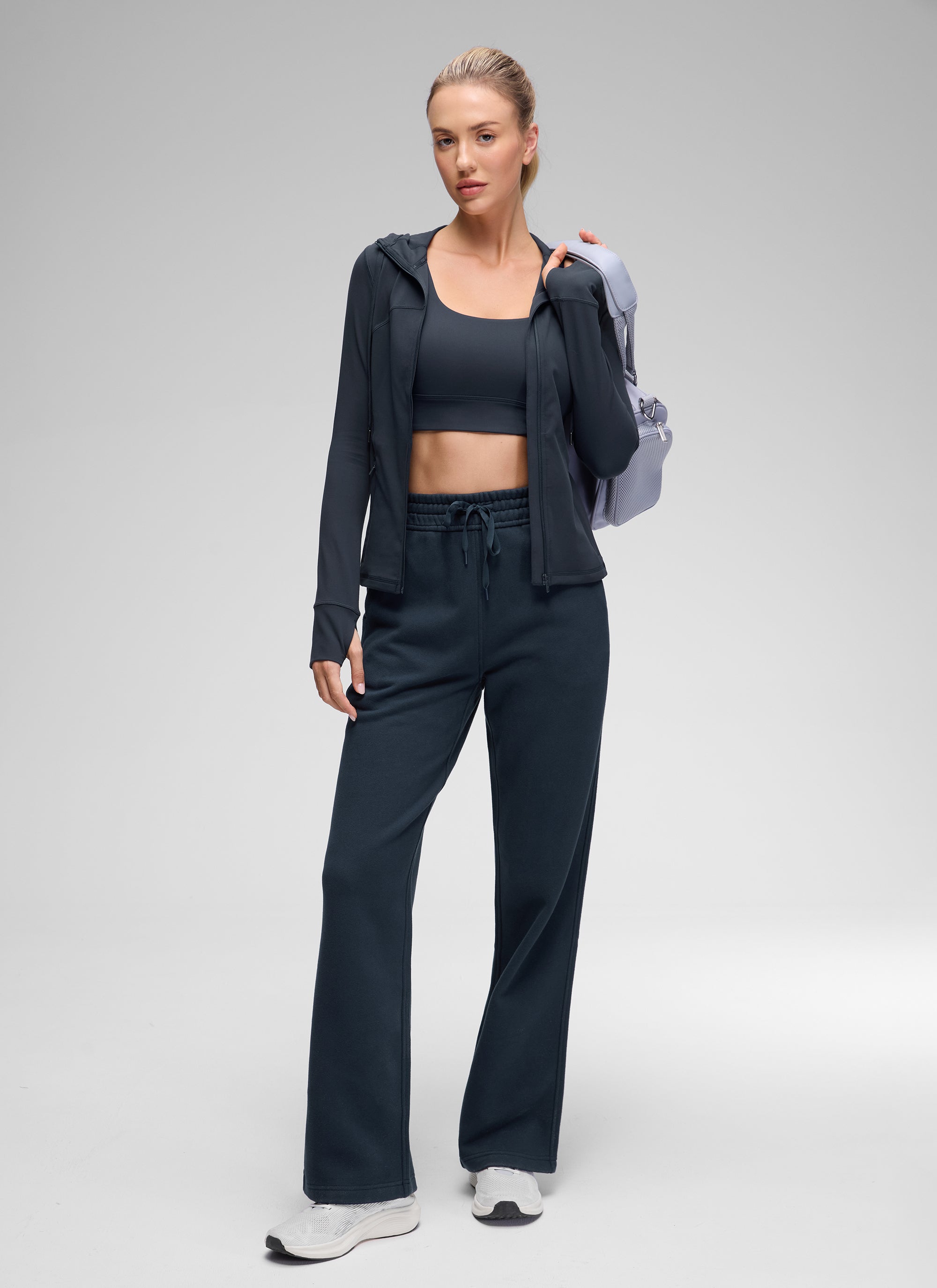 CRZ YOGA Damen Butterluxe Voll Reißverschluss Hoodie mit Daumenloch Echte Marine