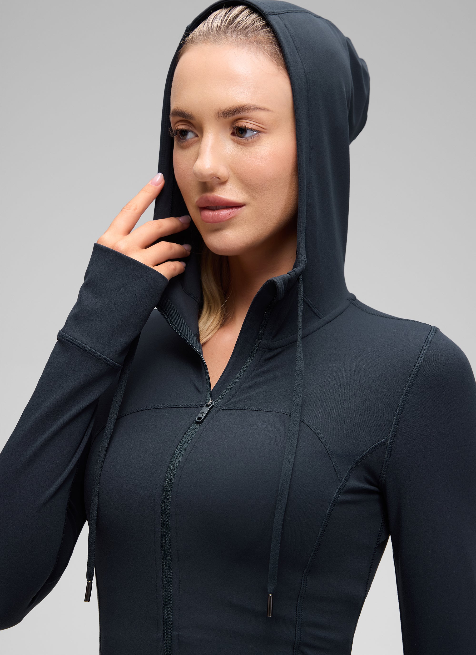 CRZ YOGA Damen Butterluxe Voll Reißverschluss Hoodie mit Daumenloch Echte Marine