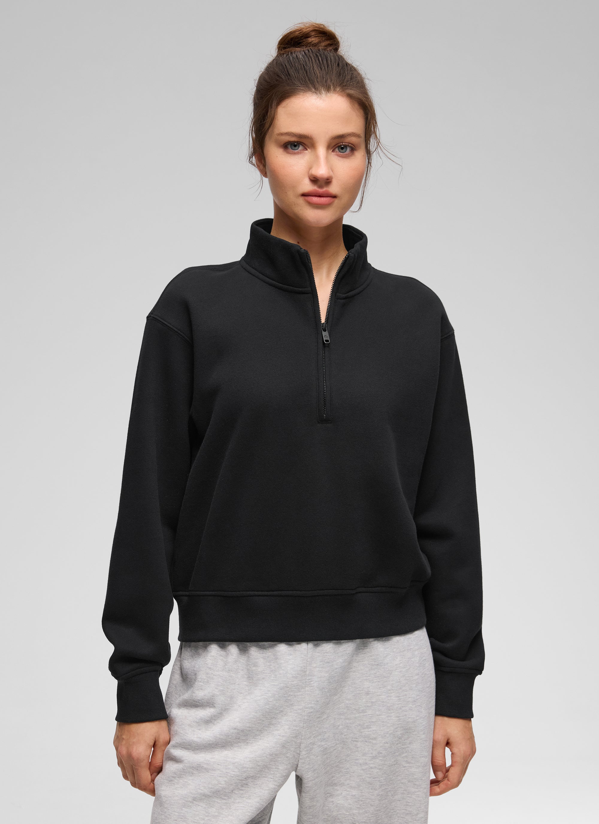 CRZ YOGA Damen Fleece Gefüttert Halber Reißverschluss Sweatshirt Schwarz @model_info:Kerr