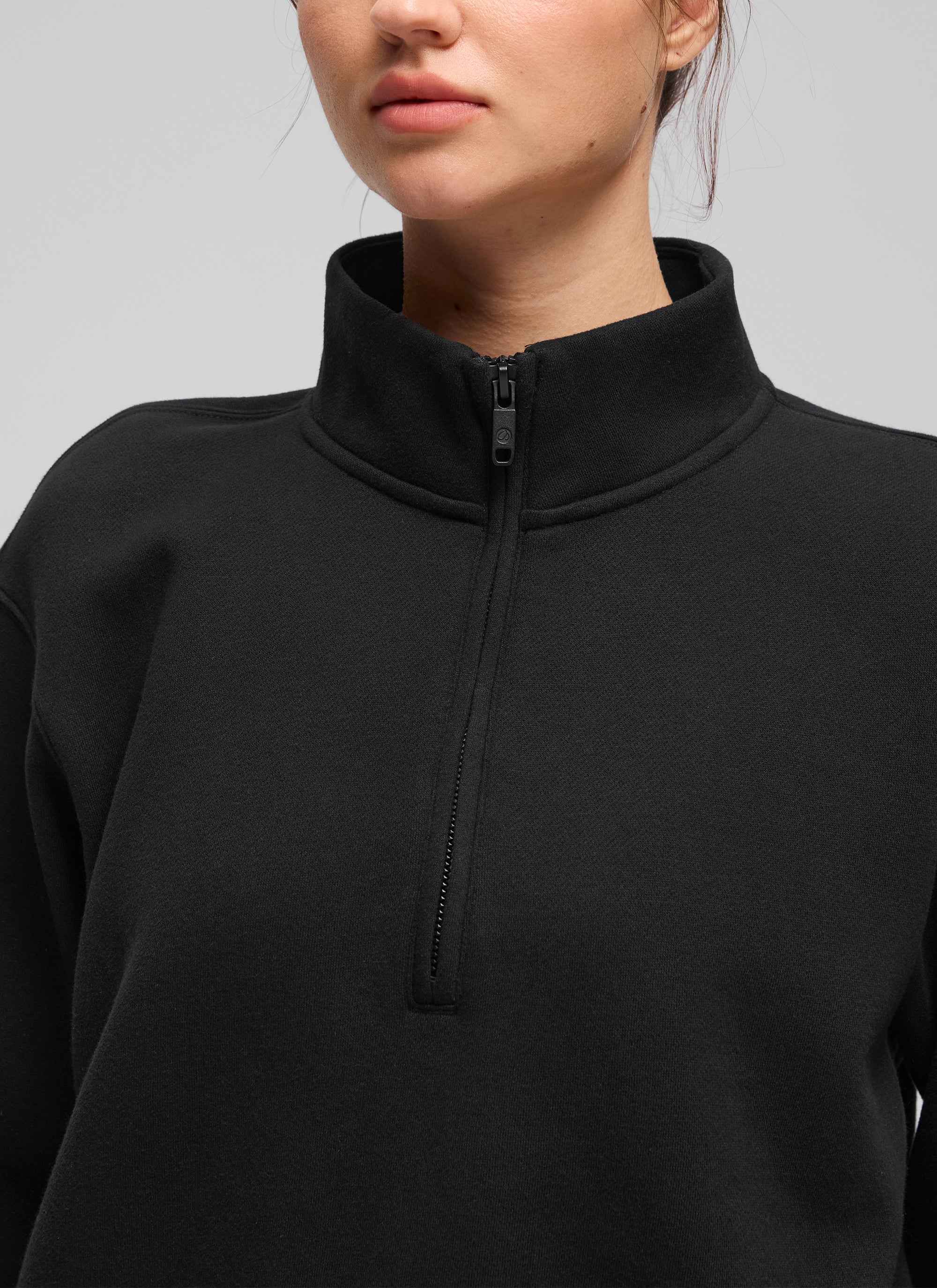 CRZ YOGA Damen Fleece Gefüttert Halber Reißverschluss Sweatshirt Schwarz @model_info:Kerr