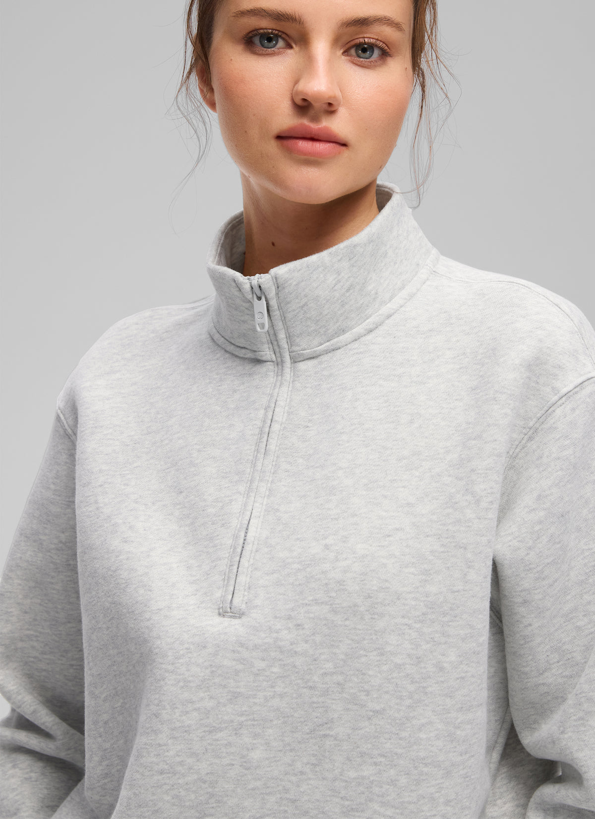 CRZ YOGA Damen Fleece Gefüttert Halber Reißverschluss Sweatshirt Taubengraues Heidekraut @model_info:Kerr