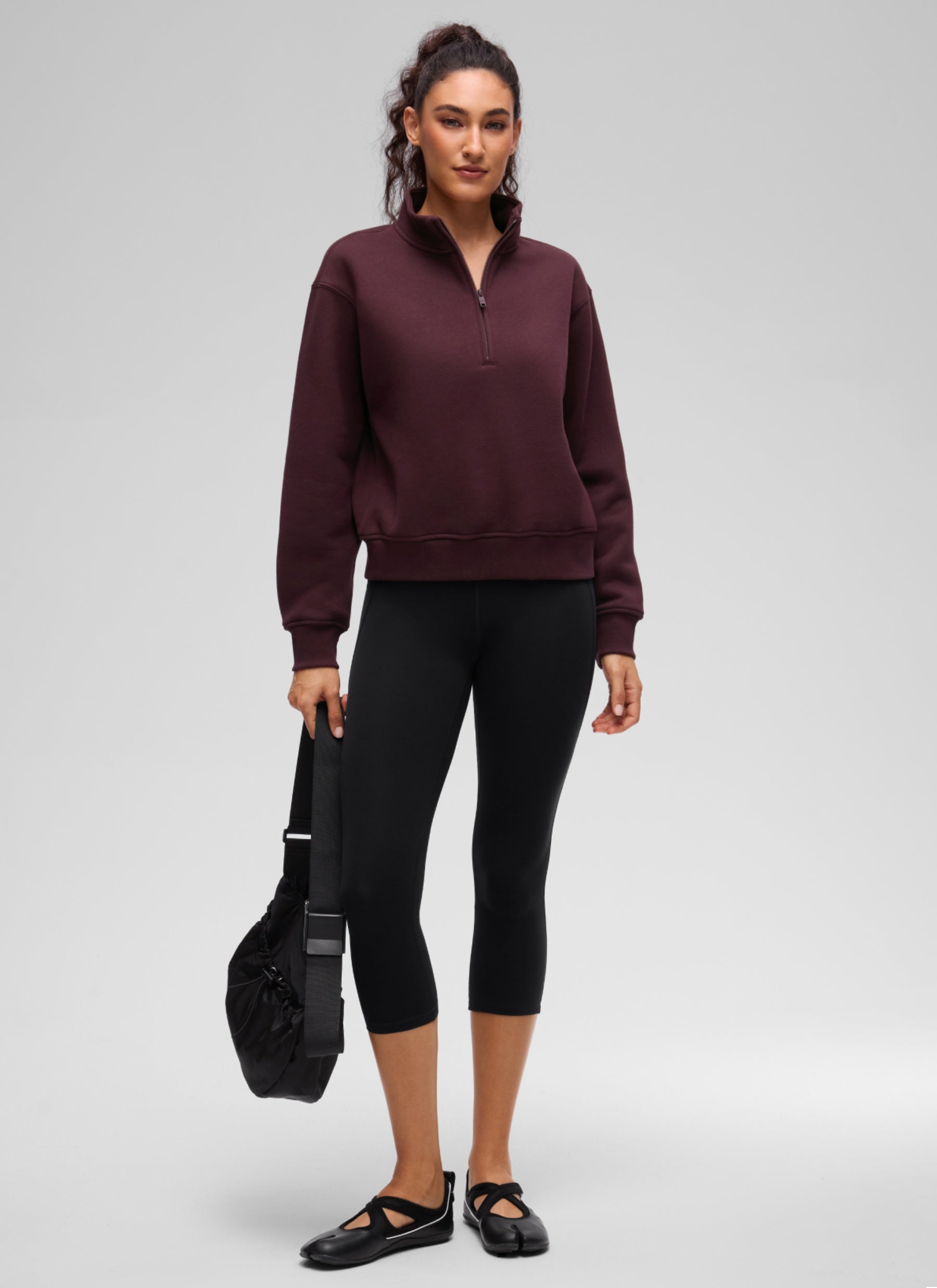 CRZ YOGA Damen Fleece Gefüttert Halber Reißverschluss Sweatshirt Reife Pflaume @model_info:V