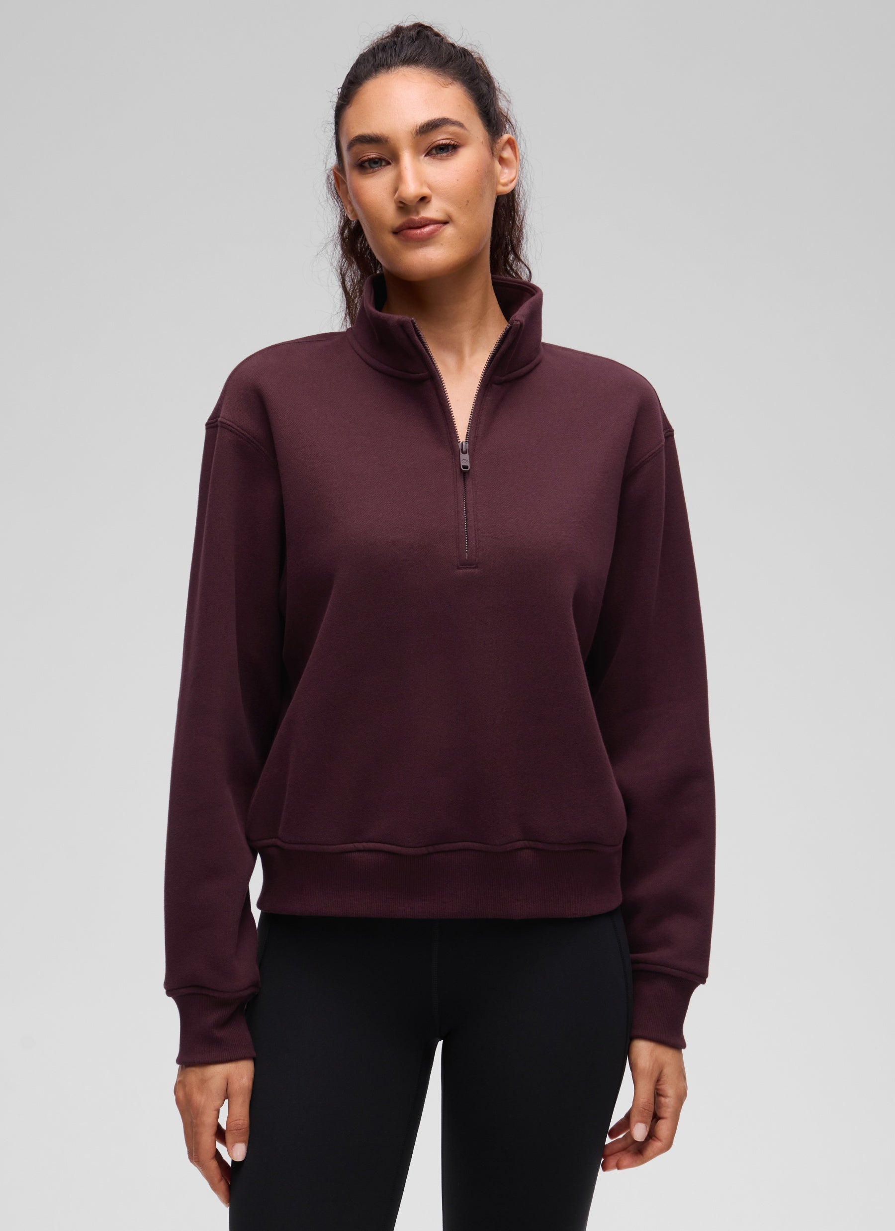 CRZ YOGA Damen Fleece Gefüttert Halber Reißverschluss Sweatshirt Reife Pflaume @model_info:V