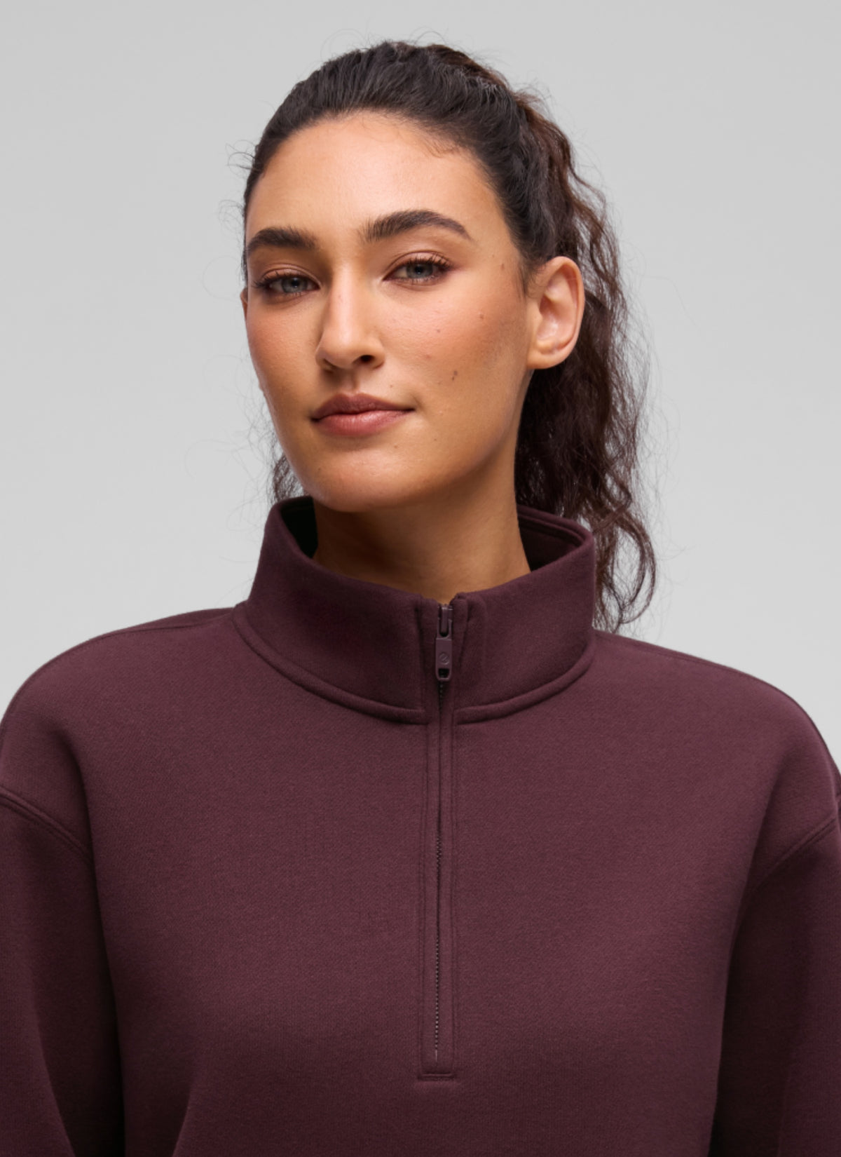 CRZ YOGA Damen Fleece Gefüttert Halber Reißverschluss Sweatshirt Reife Pflaume @model_info:V