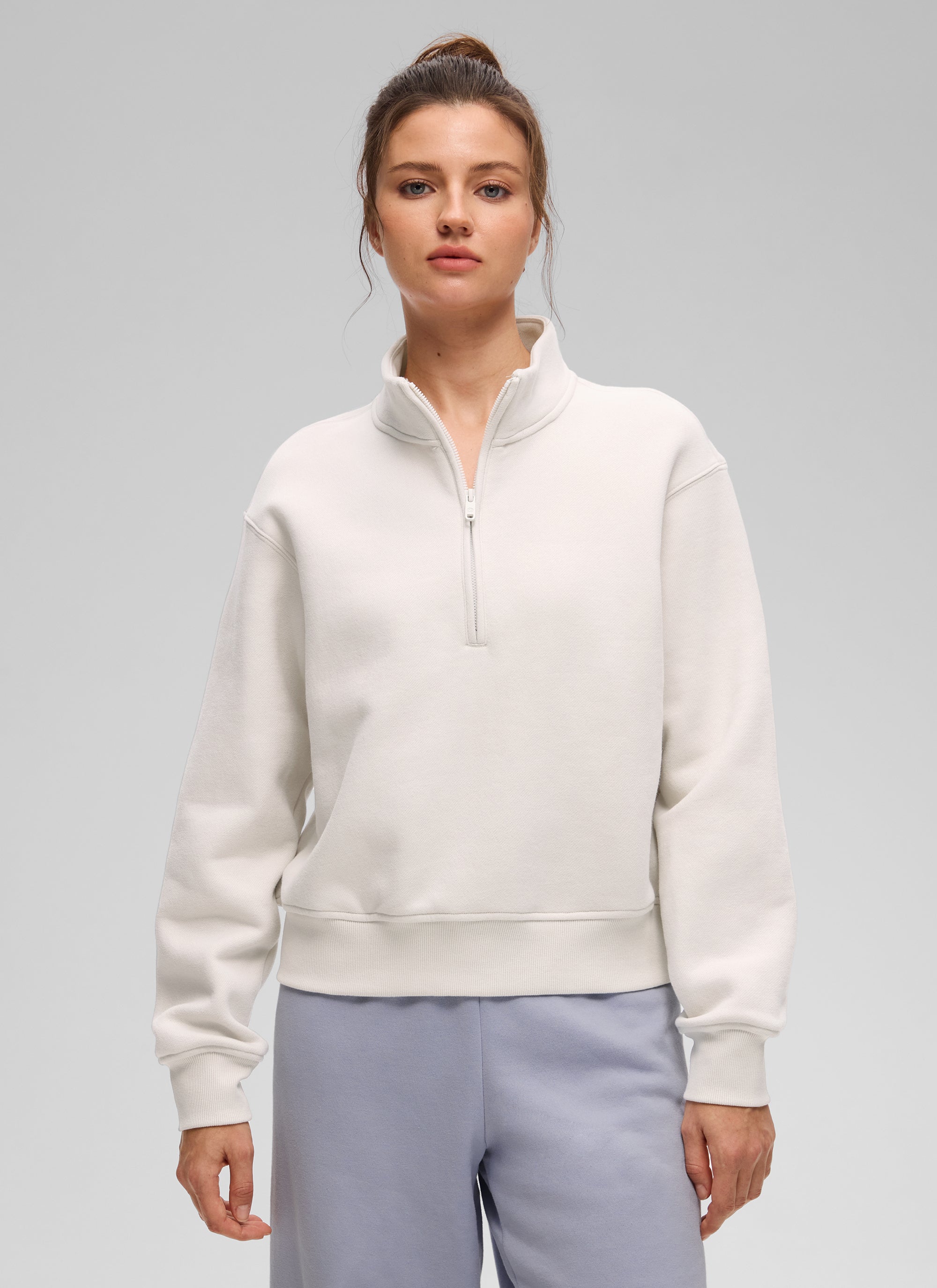 CRZ YOGA Damen Fleece Gefüttert Halber Reißverschluss Sweatshirt Milchig Weiß @model_info:Kerr