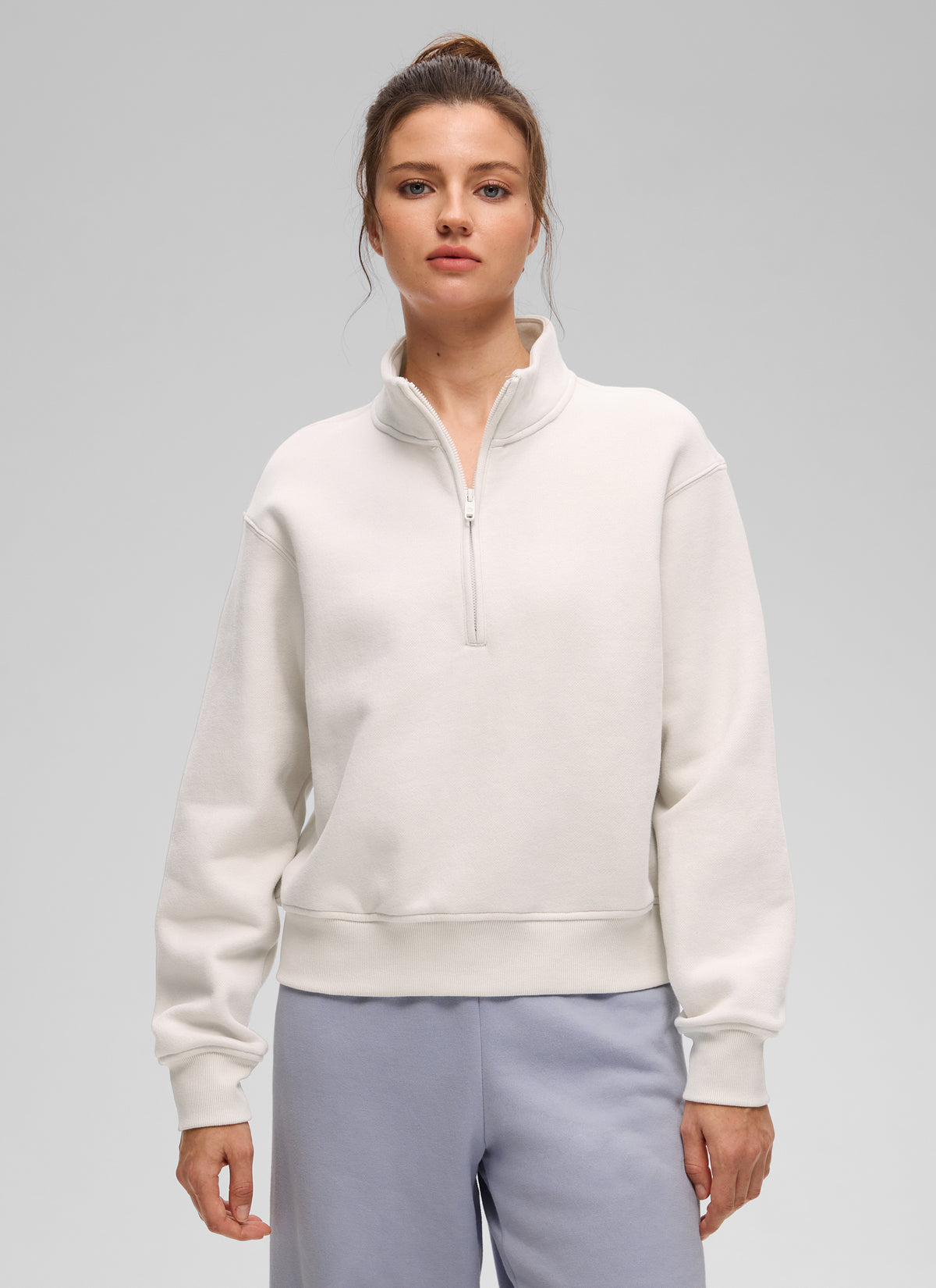 CRZ YOGA Damen Fleece Gefüttert Halber Reißverschluss Sweatshirt Milchig Weiß @model_info:Kerr