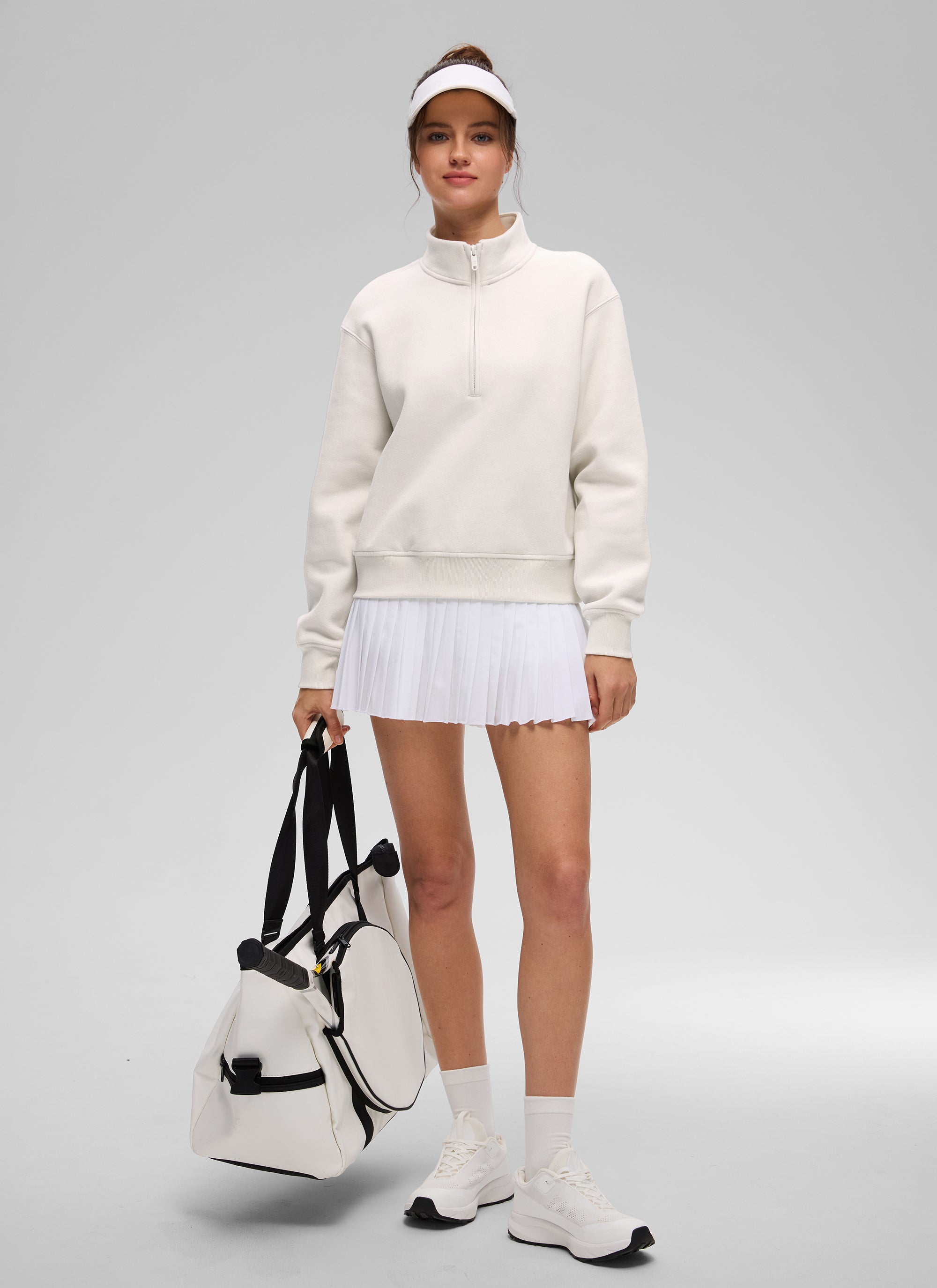CRZ YOGA Damen Fleece Gefüttert Halber Reißverschluss Sweatshirt Milchig Weiß @model_info:Kerr