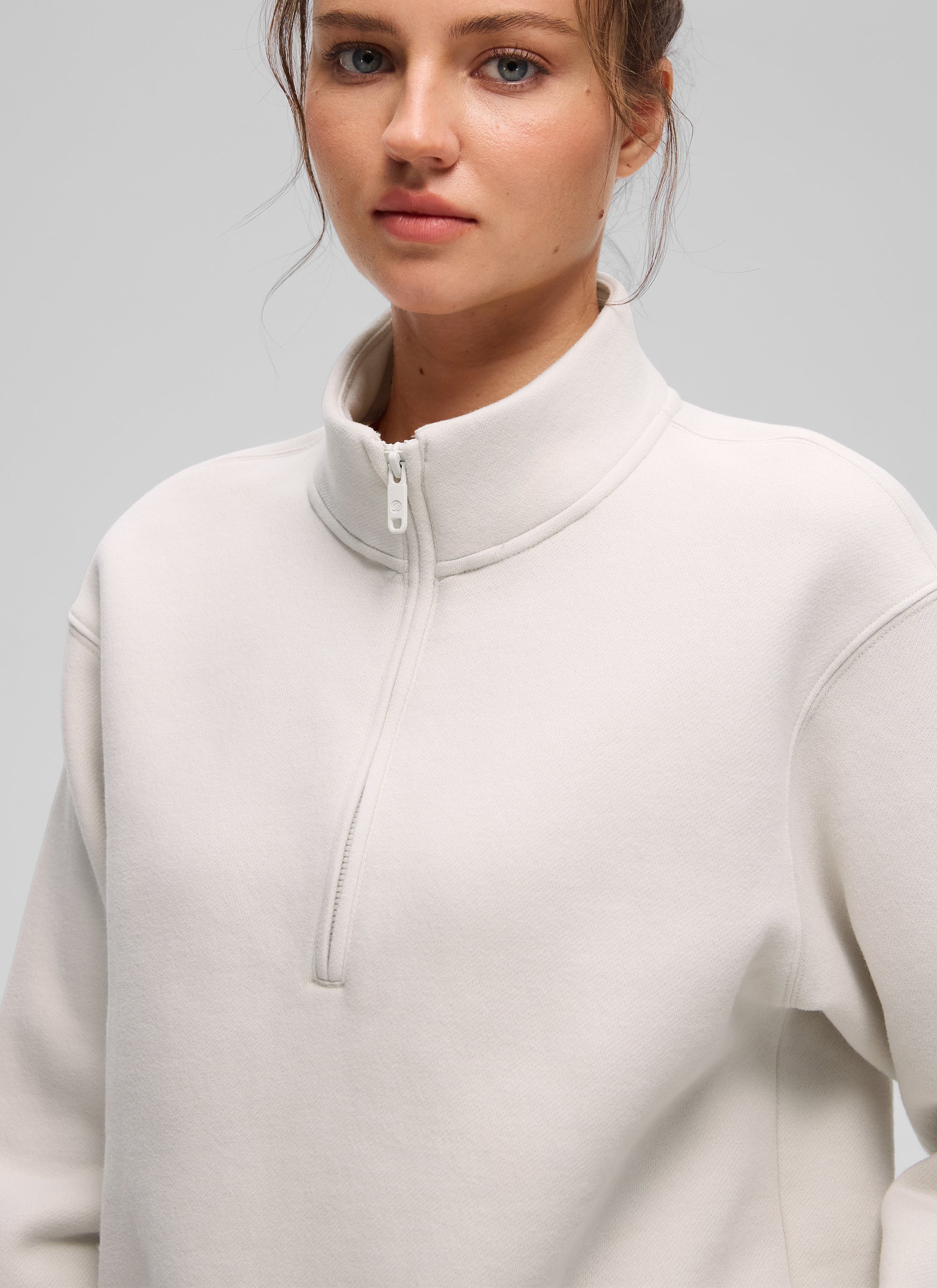 CRZ YOGA Damen Fleece Gefüttert Halber Reißverschluss Sweatshirt Milchig Weiß @model_info:Kerr