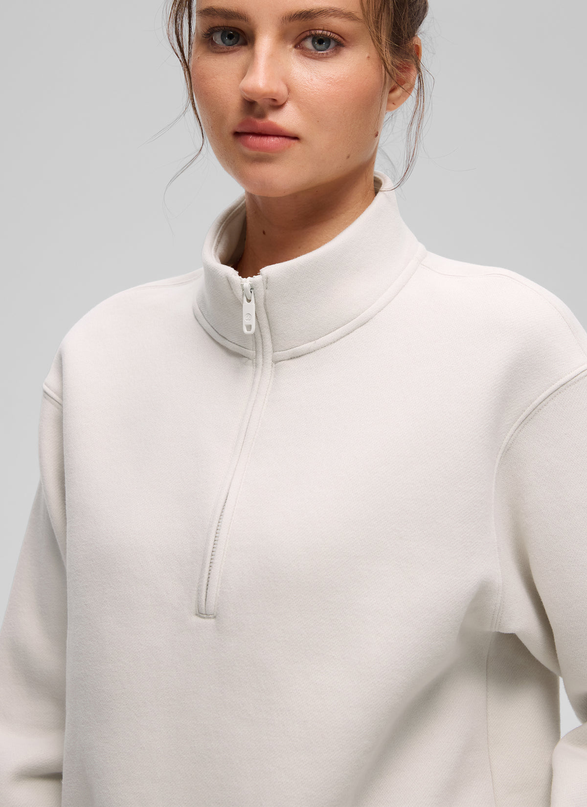 CRZ YOGA Damen Fleece Gefüttert Halber Reißverschluss Sweatshirt Milchig Weiß @model_info:Kerr