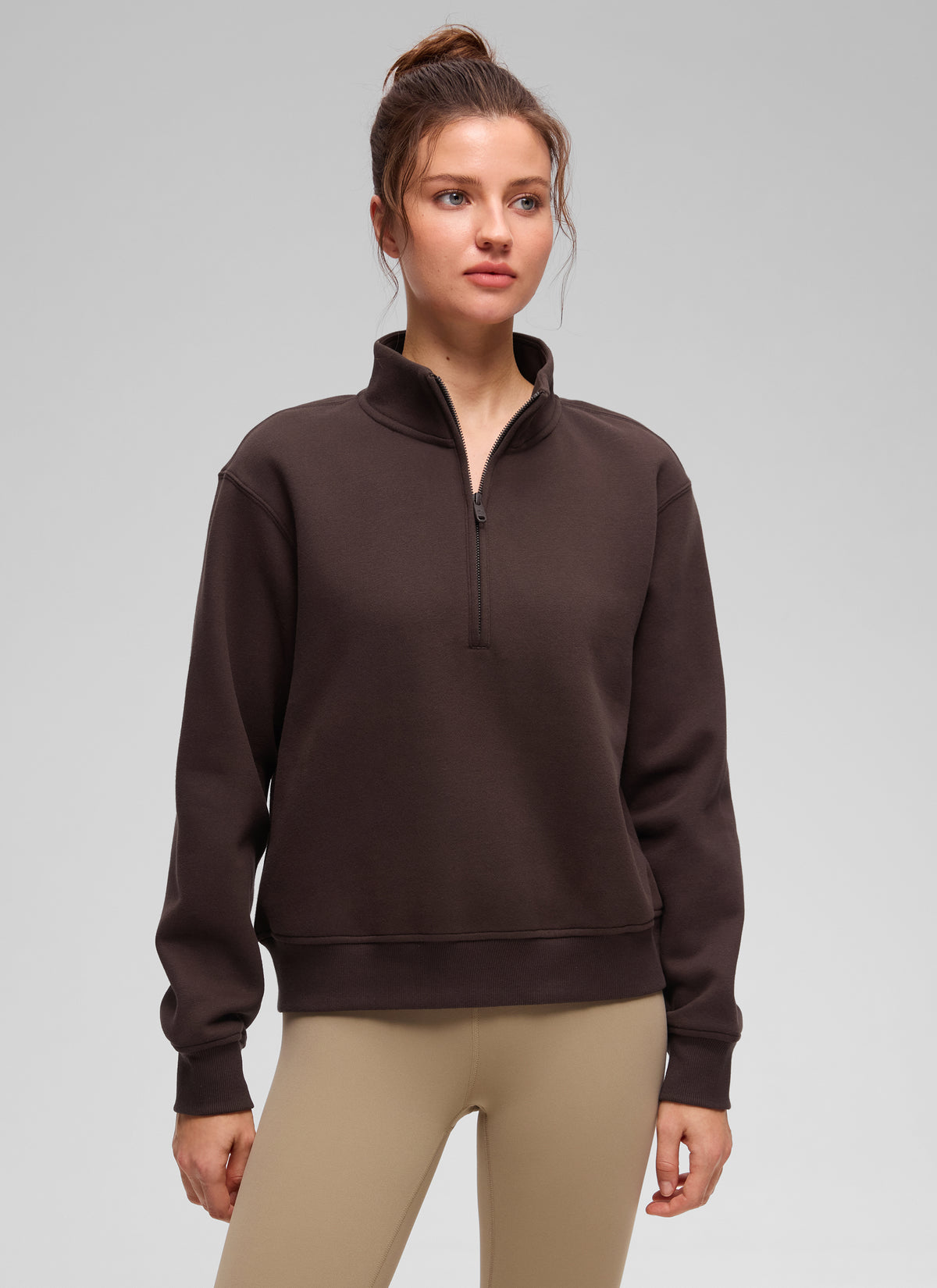 CRZ YOGA Damen Fleece Gefüttert Halber Reißverschluss Sweatshirt Heißes Fudge-Brown @model_info:Kerr