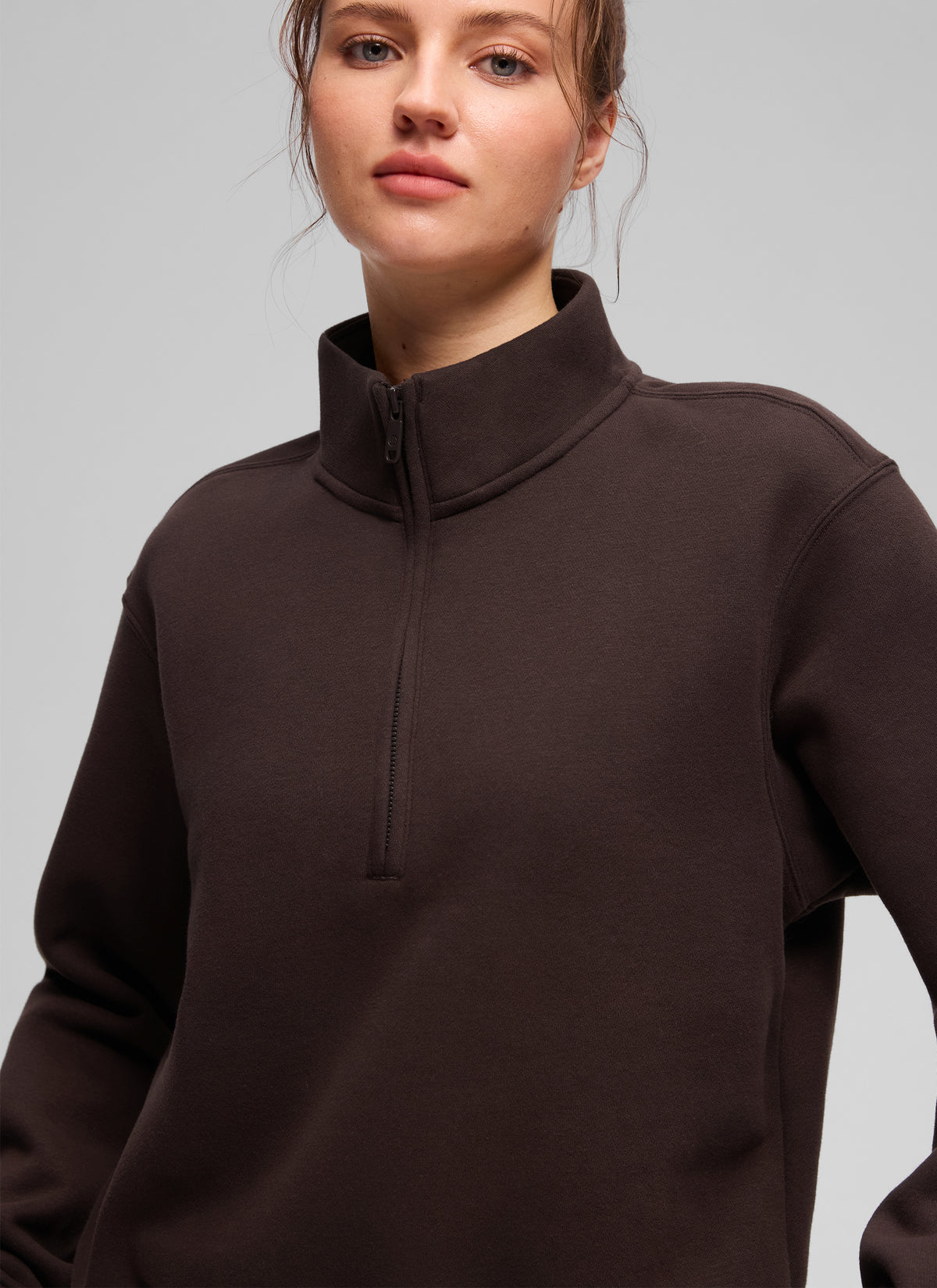CRZ YOGA Damen Fleece Gefüttert Halber Reißverschluss Sweatshirt Heißes Fudge-Brown @model_info:Kerr