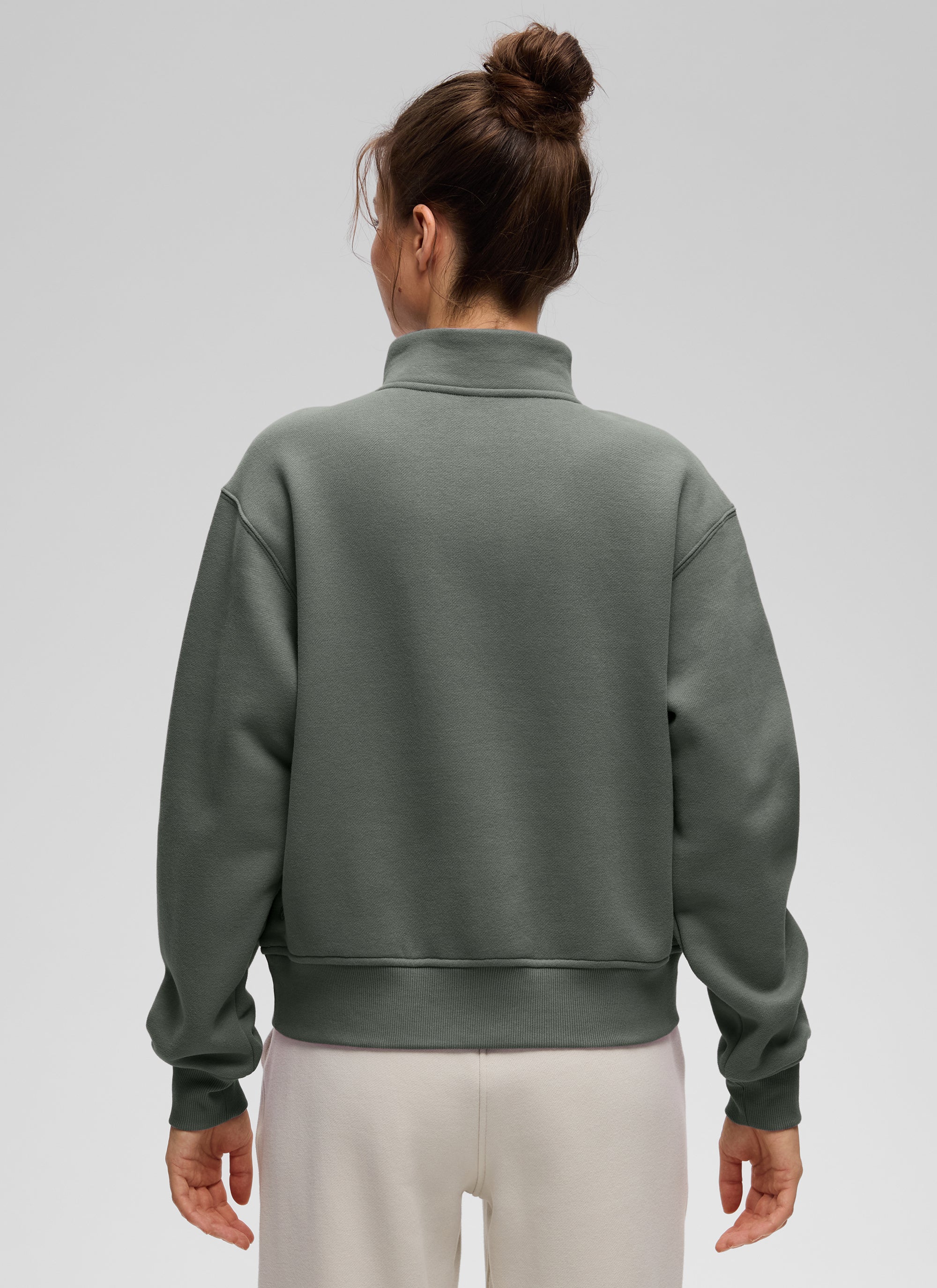 CRZ YOGA Damen Fleece Gefüttert Halber Reißverschluss Sweatshirt Grauer Salbei @model_info:Kerr