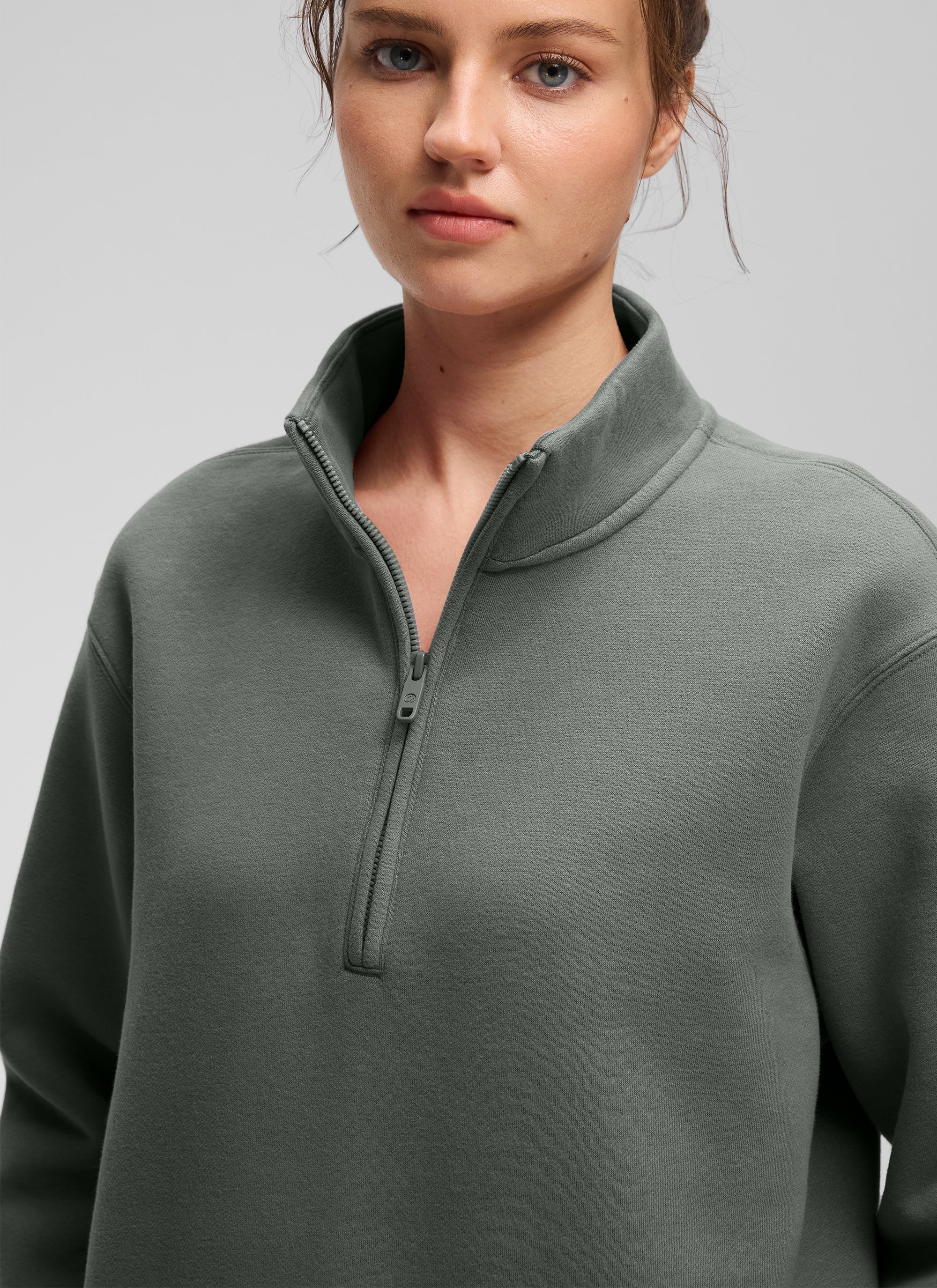 CRZ YOGA Damen Fleece Gefüttert Halber Reißverschluss Sweatshirt Grauer Salbei @model_info:Kerr