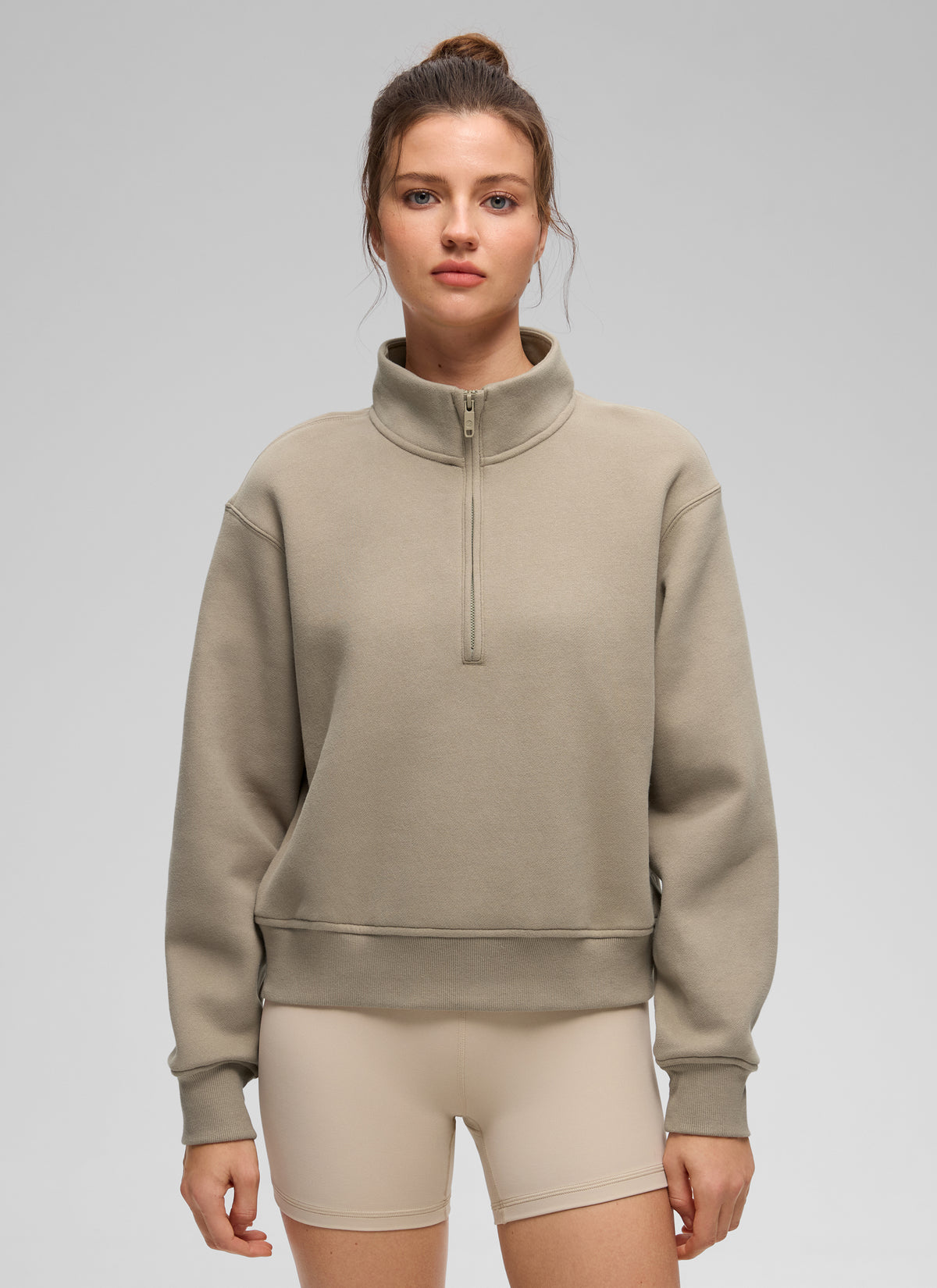 CRZ YOGA Damen Fleece Gefüttert Halber Reißverschluss Sweatshirt Eiche @model_info:Kerr