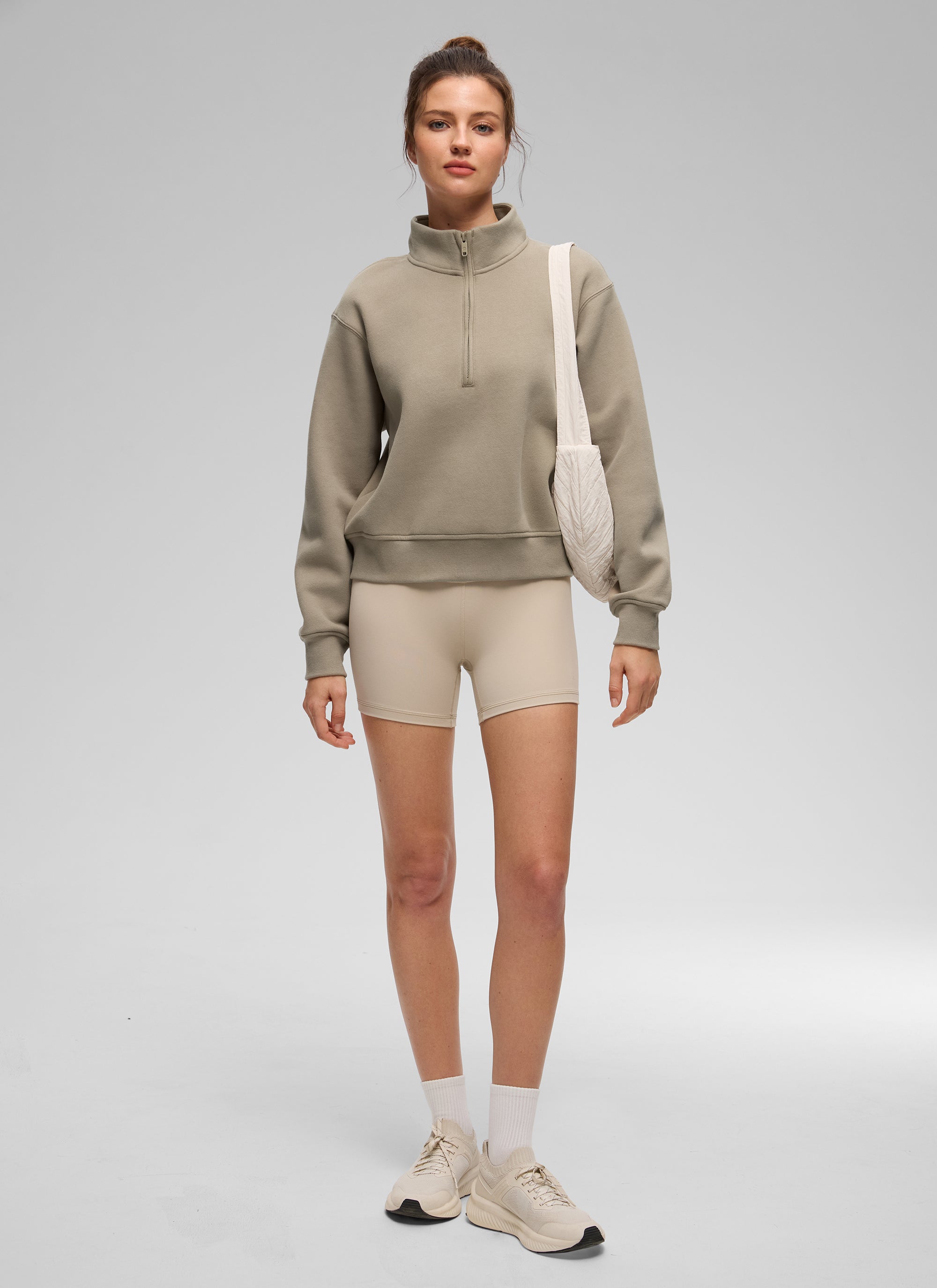 CRZ YOGA Damen Fleece Gefüttert Halber Reißverschluss Sweatshirt Eiche @model_info:Kerr