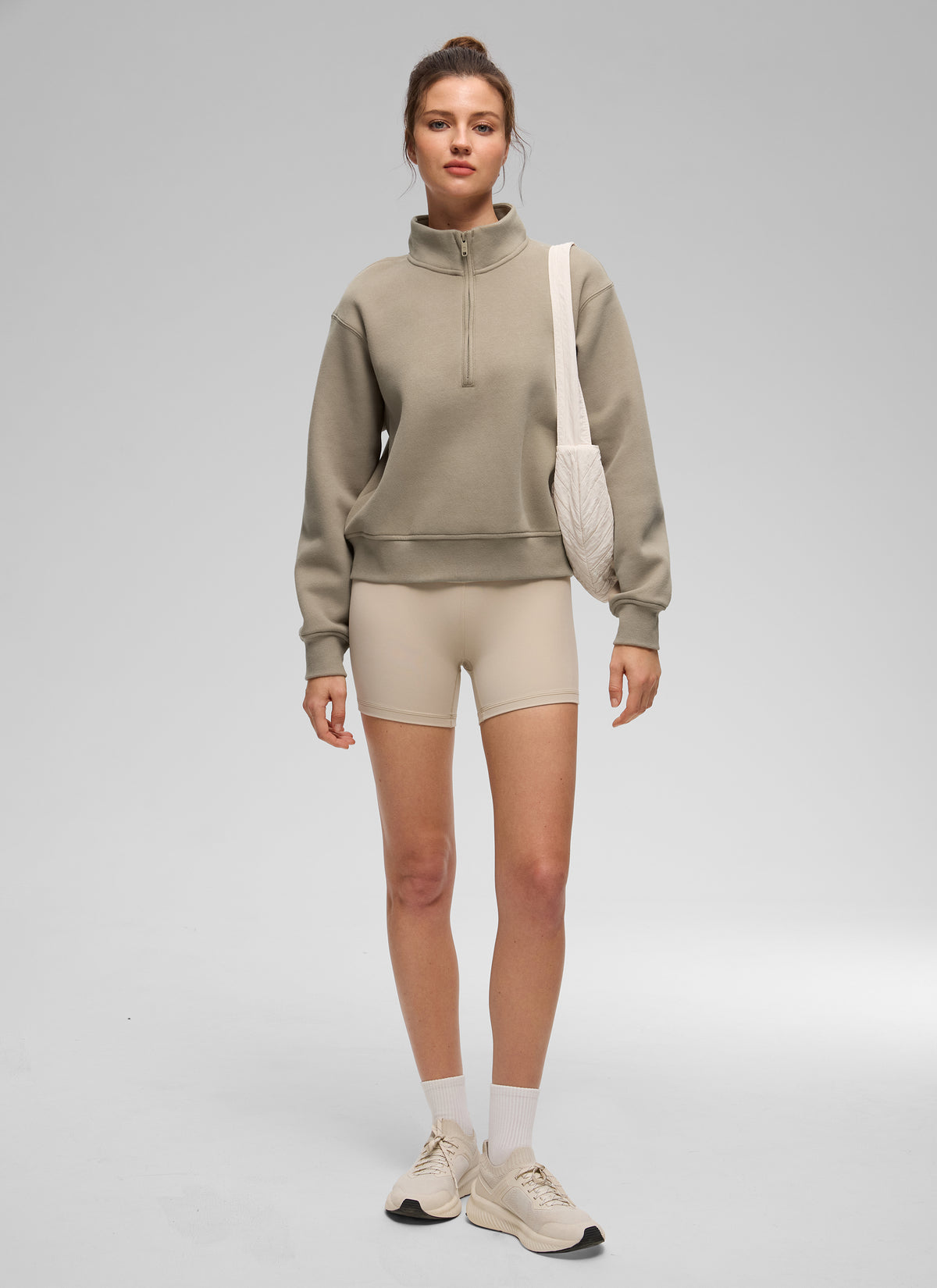 CRZ YOGA Damen Fleece Gefüttert Halber Reißverschluss Sweatshirt Eiche @model_info:Kerr