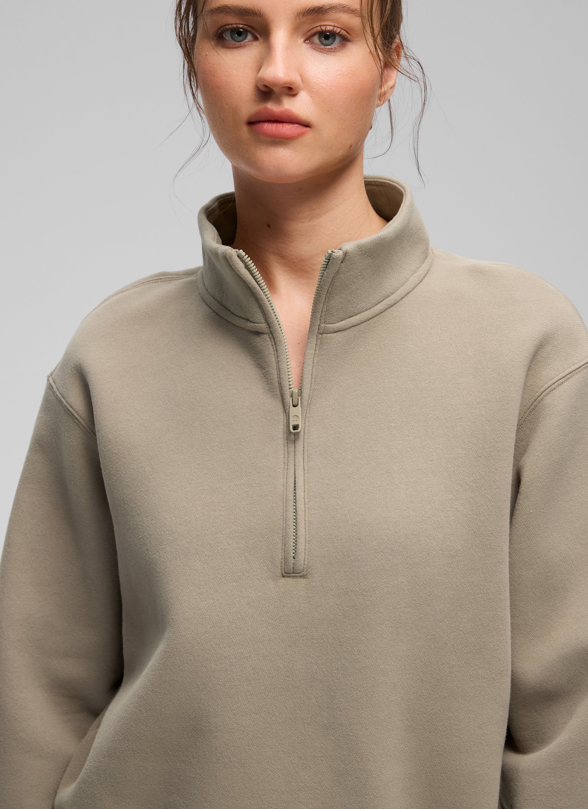 CRZ YOGA Damen Fleece Gefüttert Halber Reißverschluss Sweatshirt Eiche @model_info:Kerr