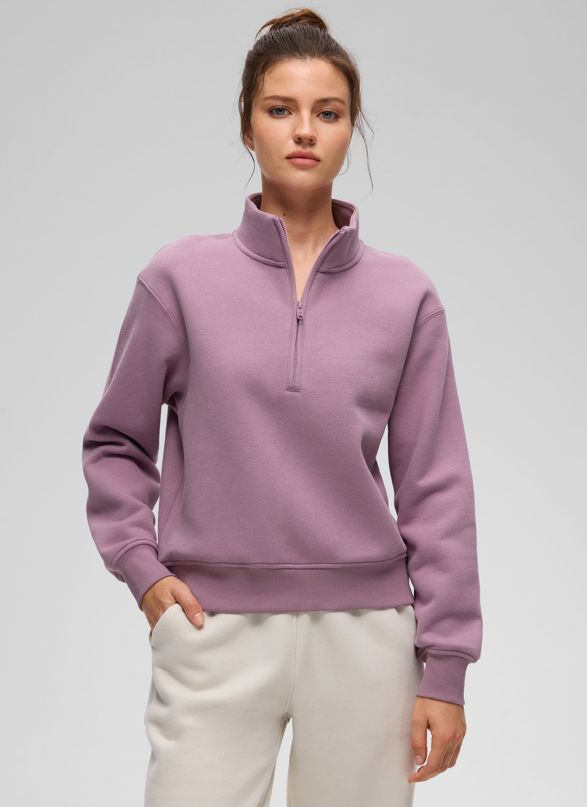 CRZ YOGA Damen Fleece Gefüttert Halber Reißverschluss Sweatshirt Lavendel Hell @model_info:Kerr