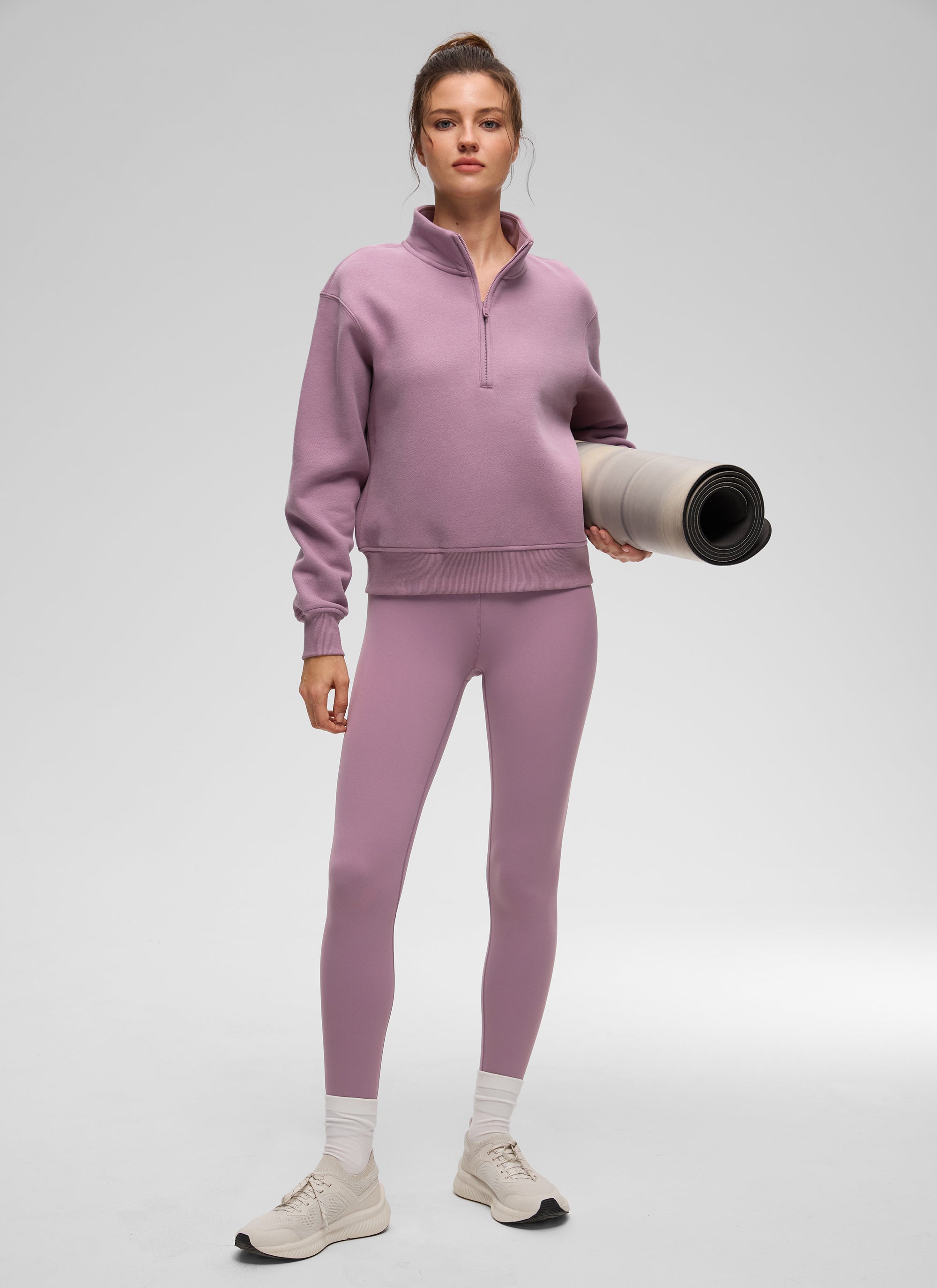 CRZ YOGA Damen Fleece Gefüttert Halber Reißverschluss Sweatshirt Lavendel Hell @model_info:Kerr
