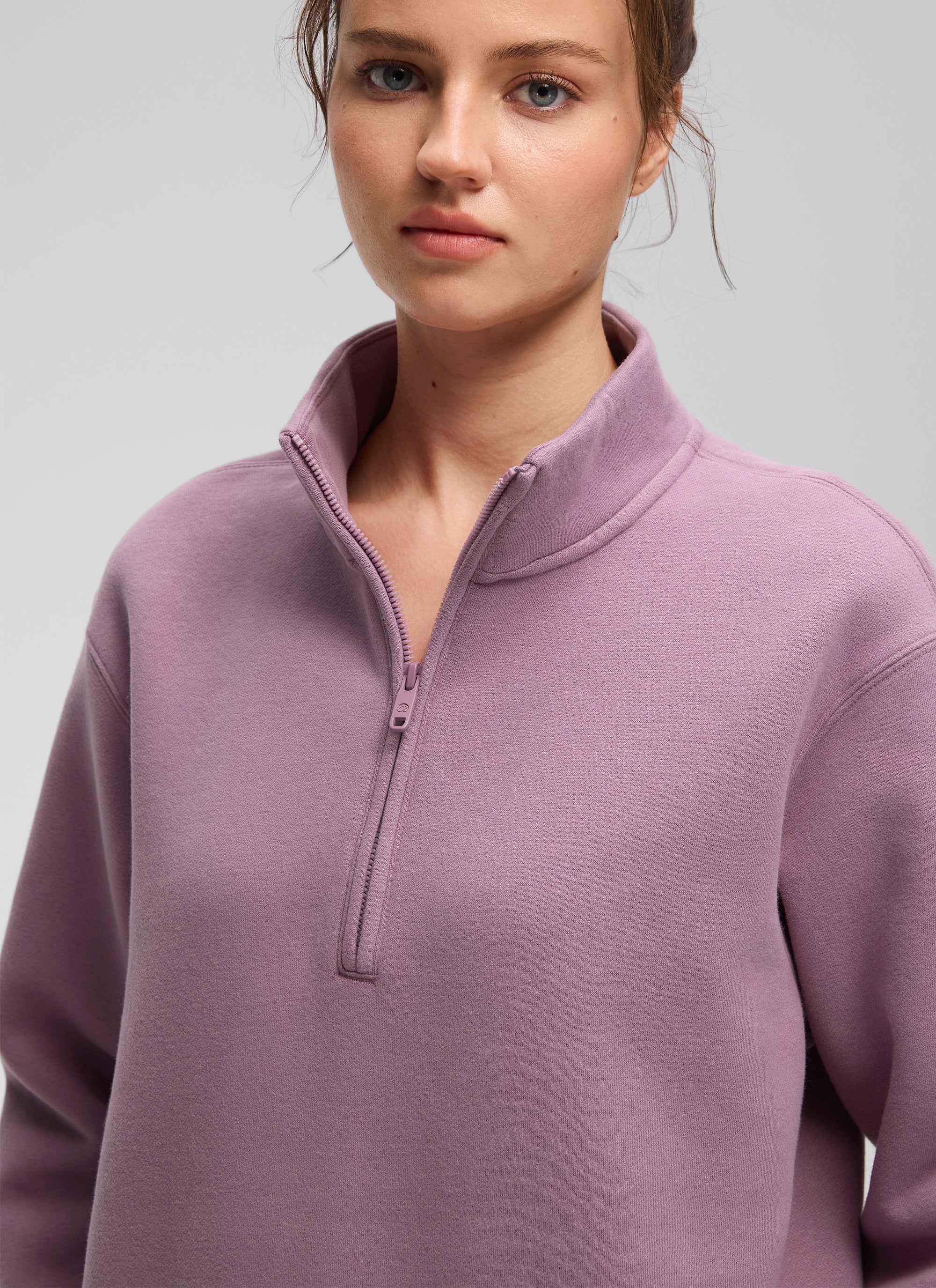 CRZ YOGA Damen Fleece Gefüttert Halber Reißverschluss Sweatshirt Lavendel Hell @model_info:Kerr