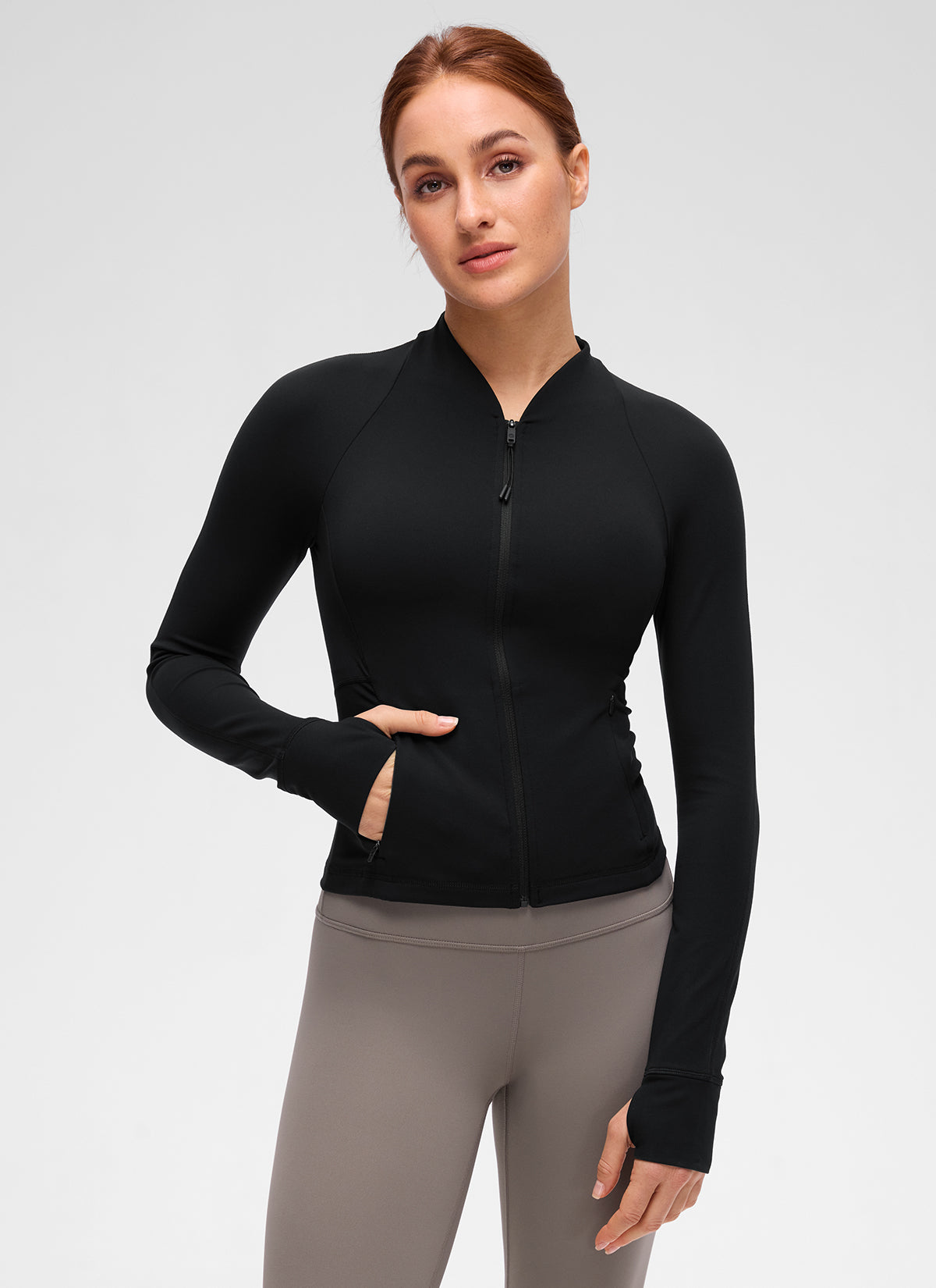 CRZ YOGA Damen Butterluxe V-Neck taillenlang Jacke mit Taschen Schwarz