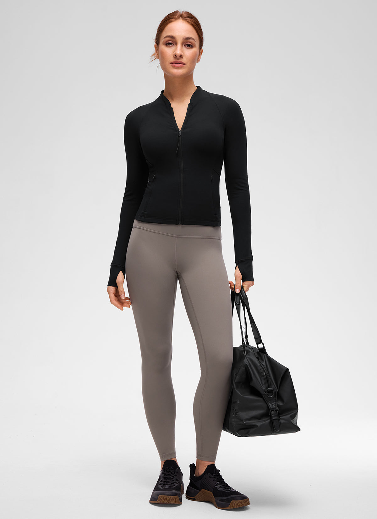 CRZ YOGA Damen Butterluxe V-Neck taillenlang Jacke mit Taschen Schwarz