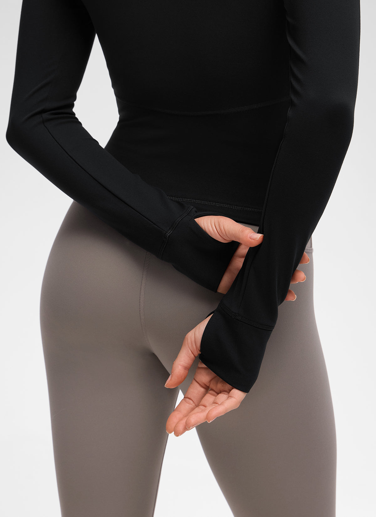 CRZ YOGA Damen Butterluxe V-Neck taillenlang Jacke mit Taschen Schwarz