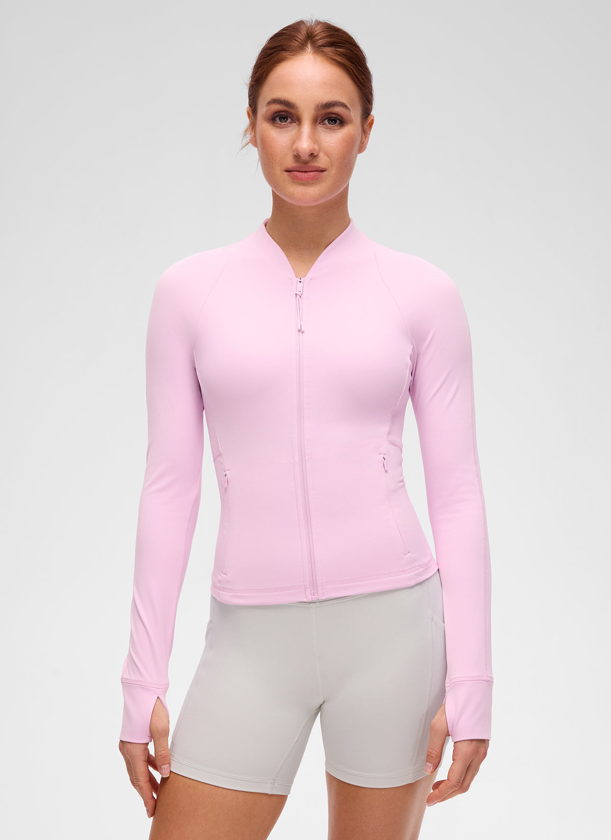 CRZ YOGA Damen Butterluxe V-Neck taillenlang Jacke mit Taschen Vita Rosa