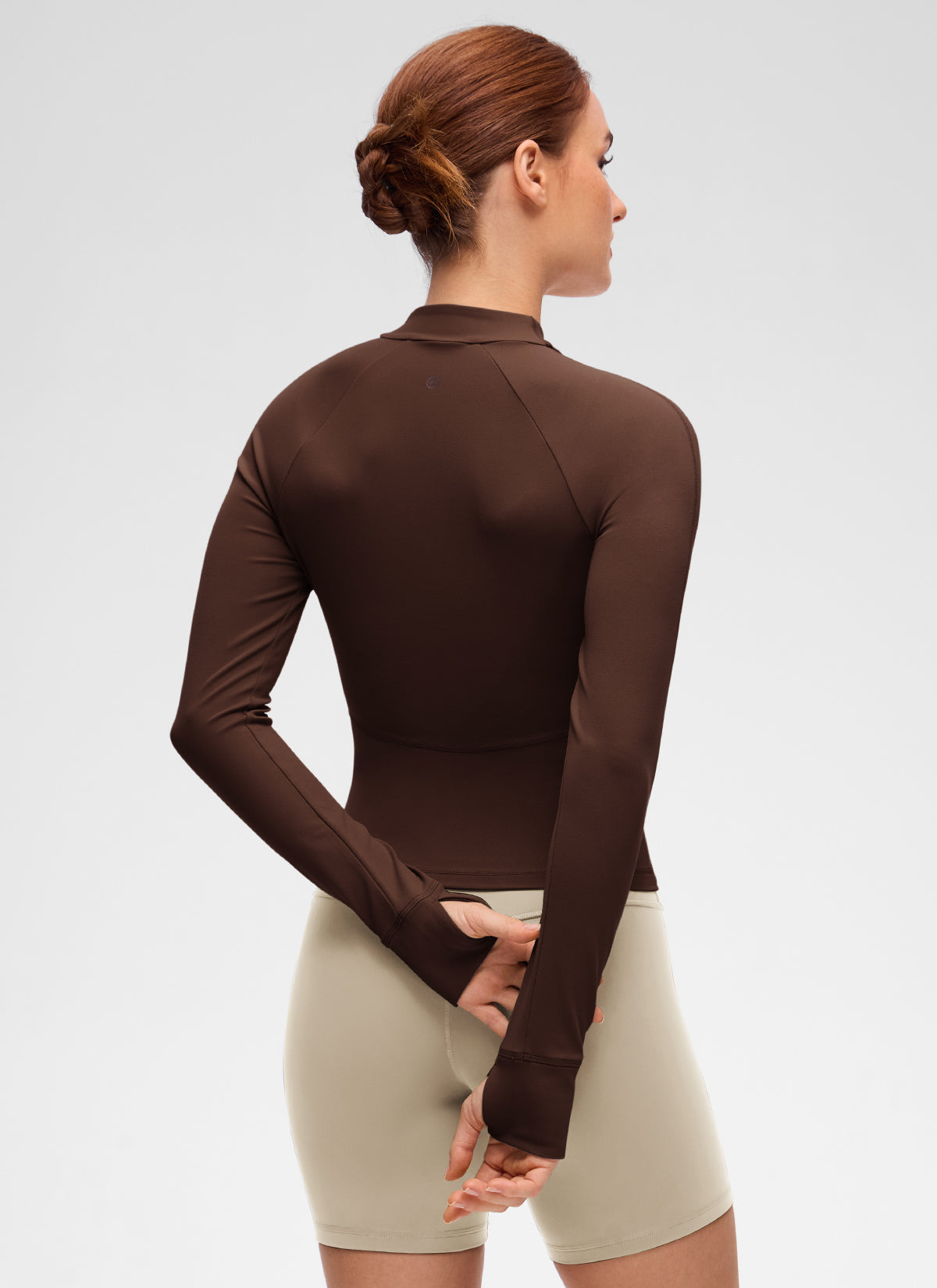 CRZ YOGA Damen Butterluxe V-Neck taillenlang Jacke mit Taschen Lava Braun