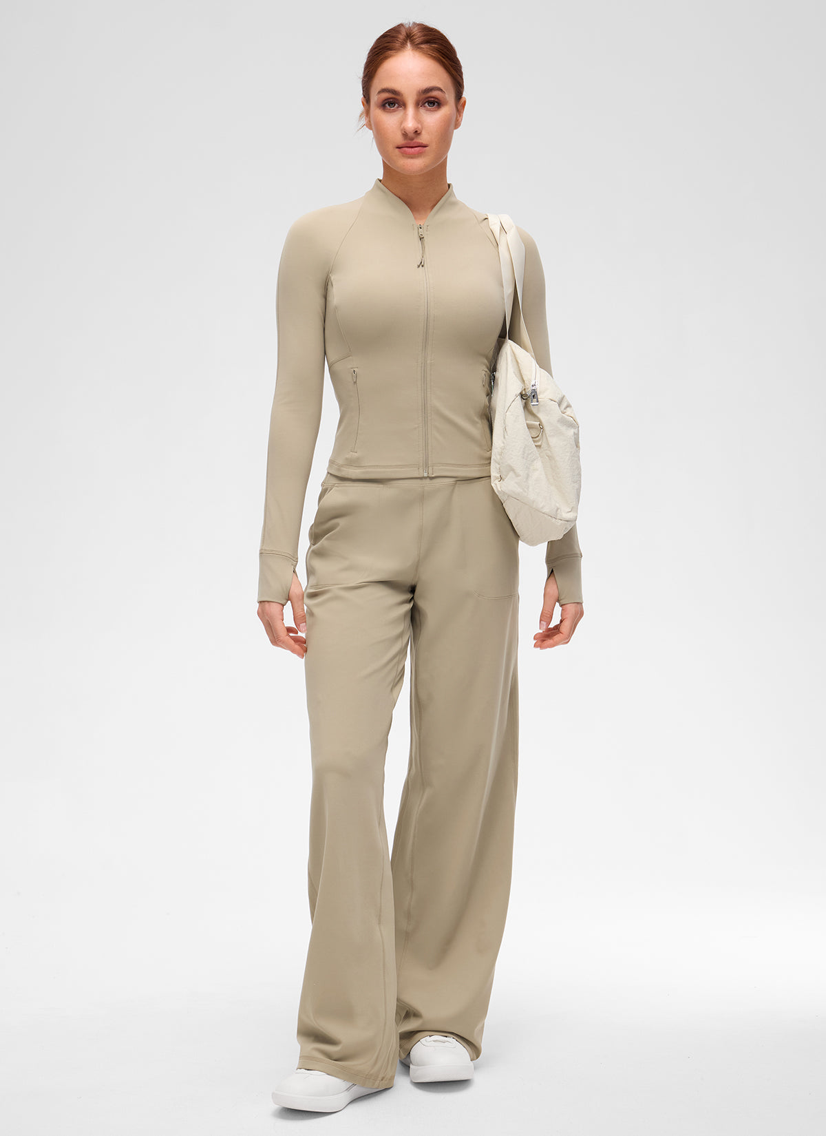 CRZ YOGA Damen Butterluxe V-Neck taillenlang Jacke mit Taschen Eiche