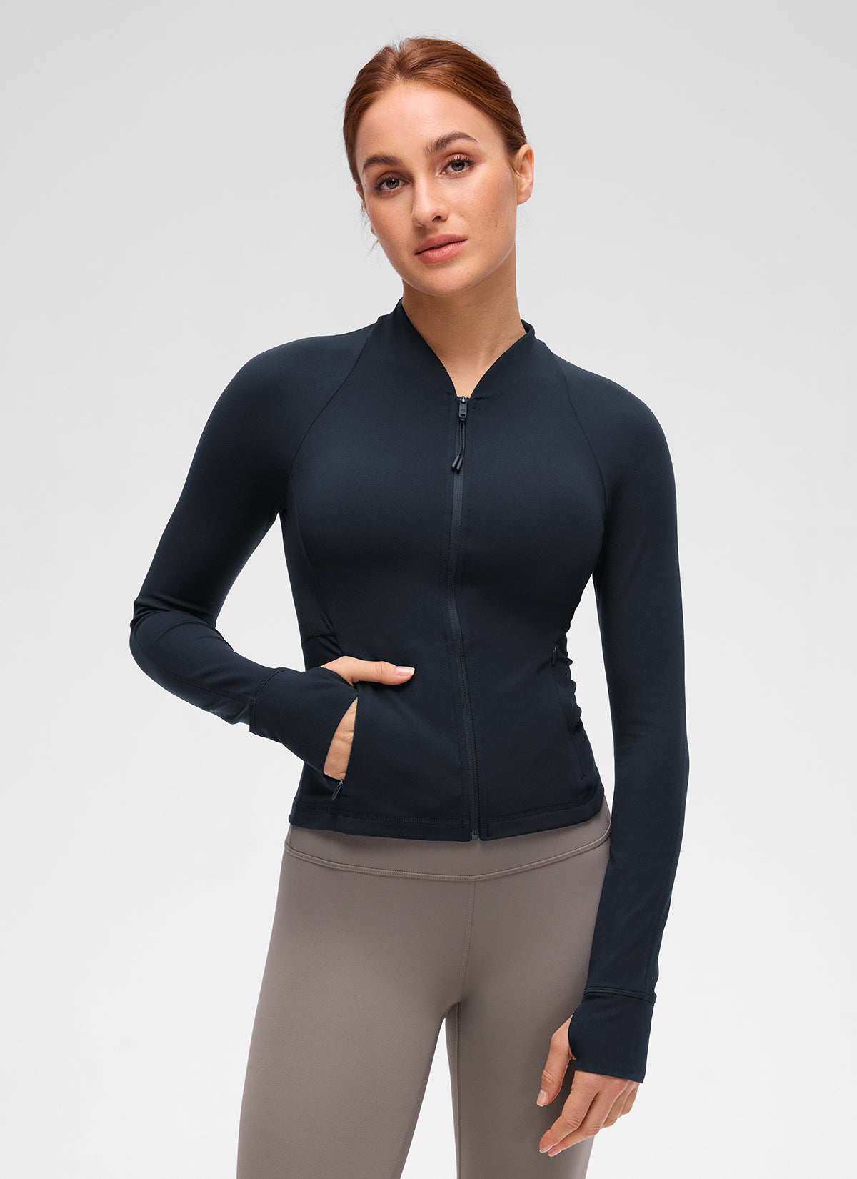 CRZ YOGA Damen Butterluxe V-Neck taillenlang Jacke mit Taschen Echte Marine