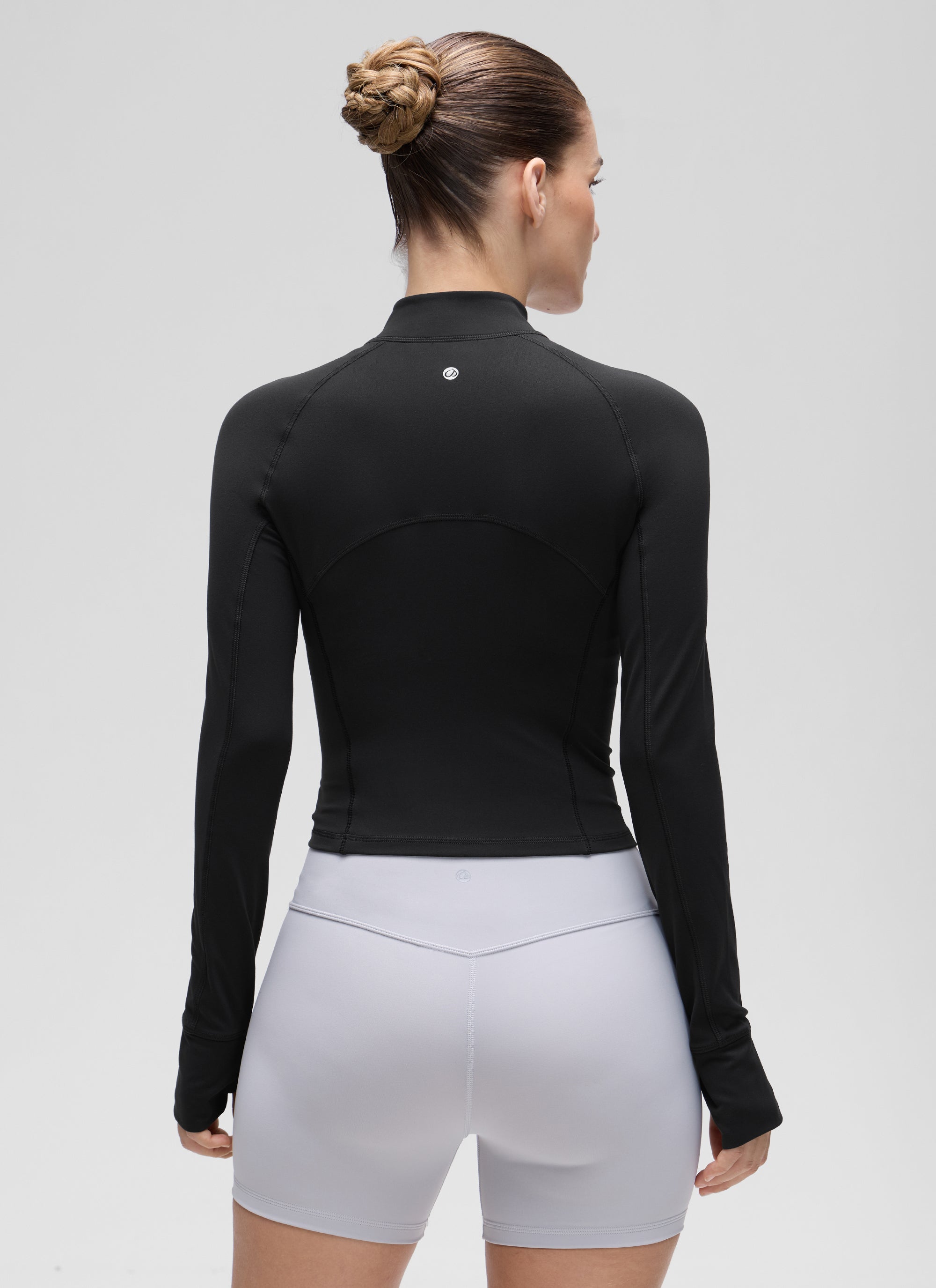 CRZ YOGA Damen Butterluxe Reißverschluss Langarmshirt mit Daumenloch Schwarz