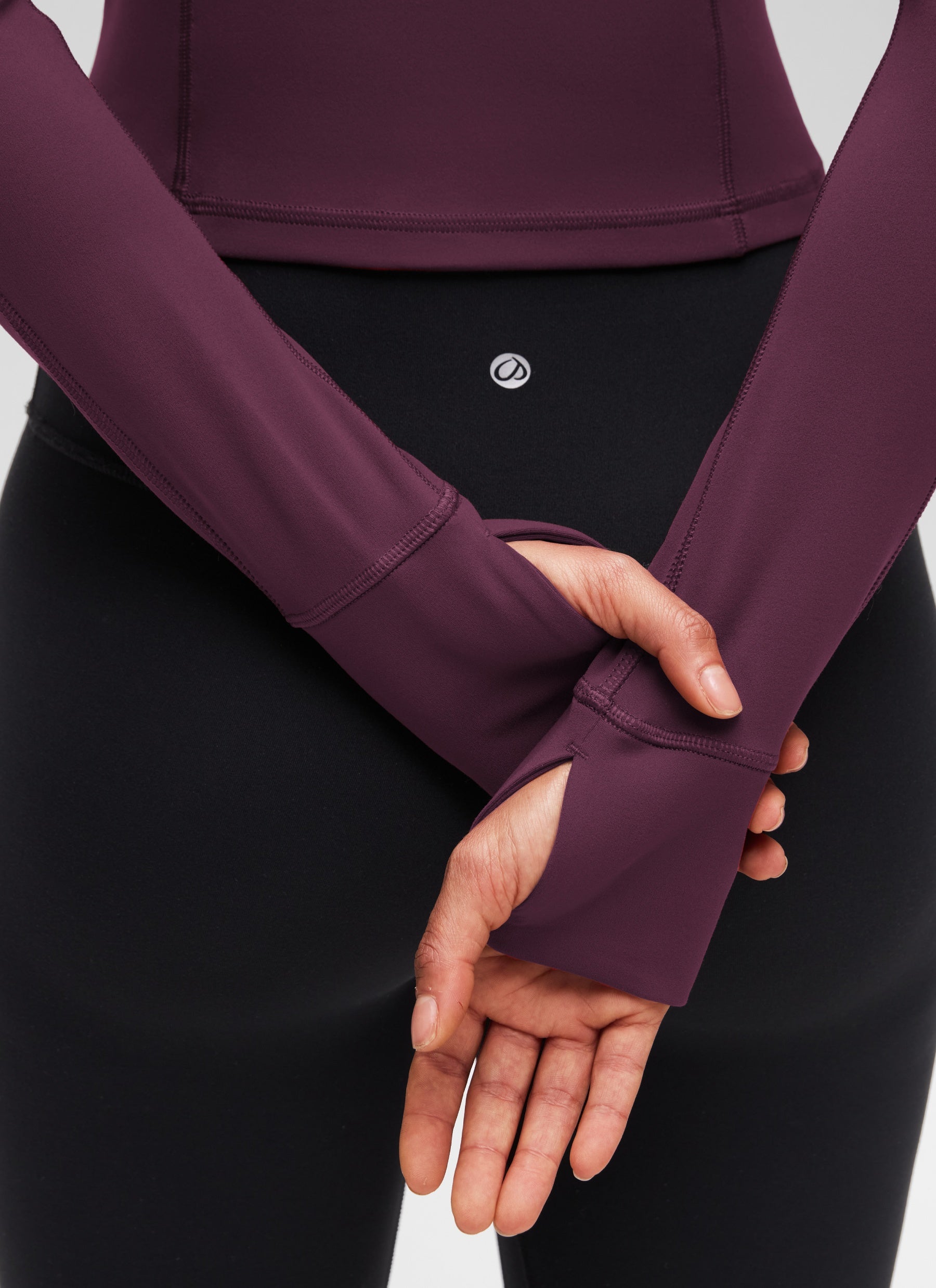CRZ YOGA Damen Butterluxe Reißverschluss Langarmshirt mit Daumenloch Dunkellila