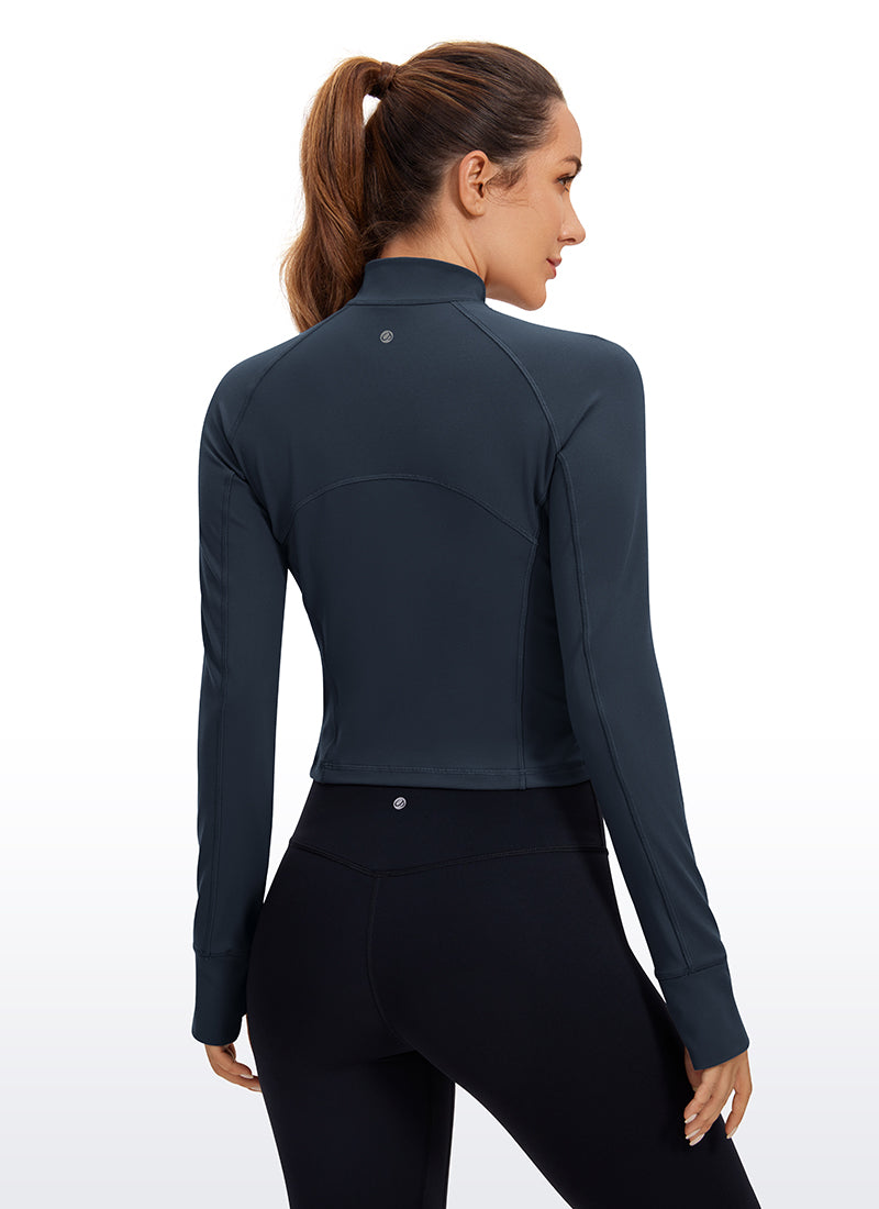 CRZ YOGA Damen Butterluxe Reißverschluss Langarmshirt mit Daumenloch Dämmerungsblau