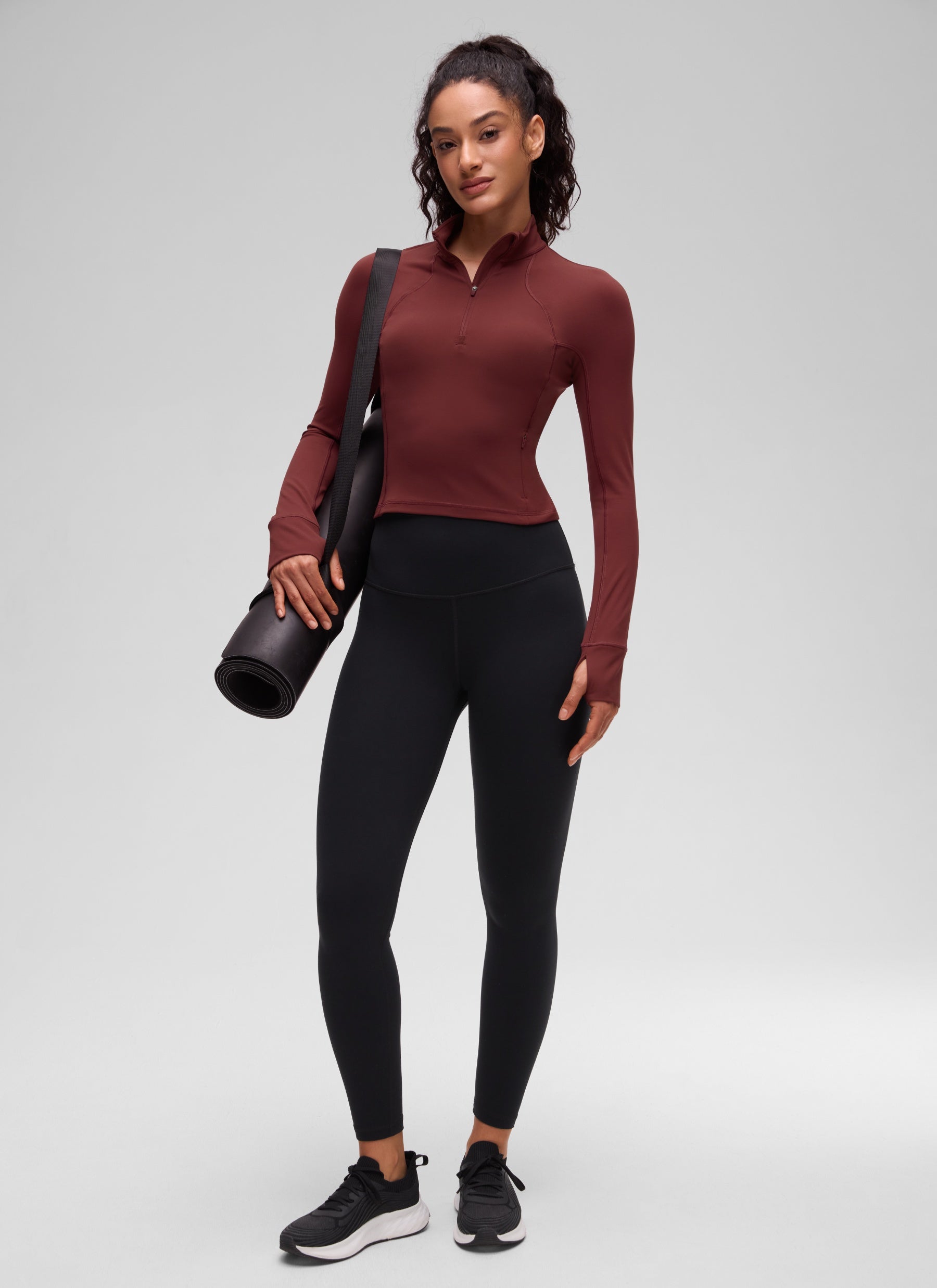 CRZ YOGA Damen Butterluxe Reißverschluss Langarmshirt mit Daumenloch Noctilucence rot