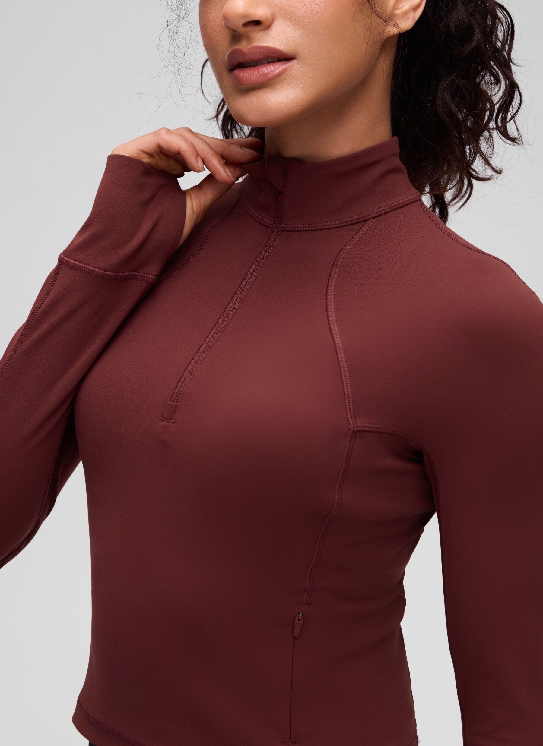 CRZ YOGA Damen Butterluxe Reißverschluss Langarmshirt mit Daumenloch Noctilucence rot