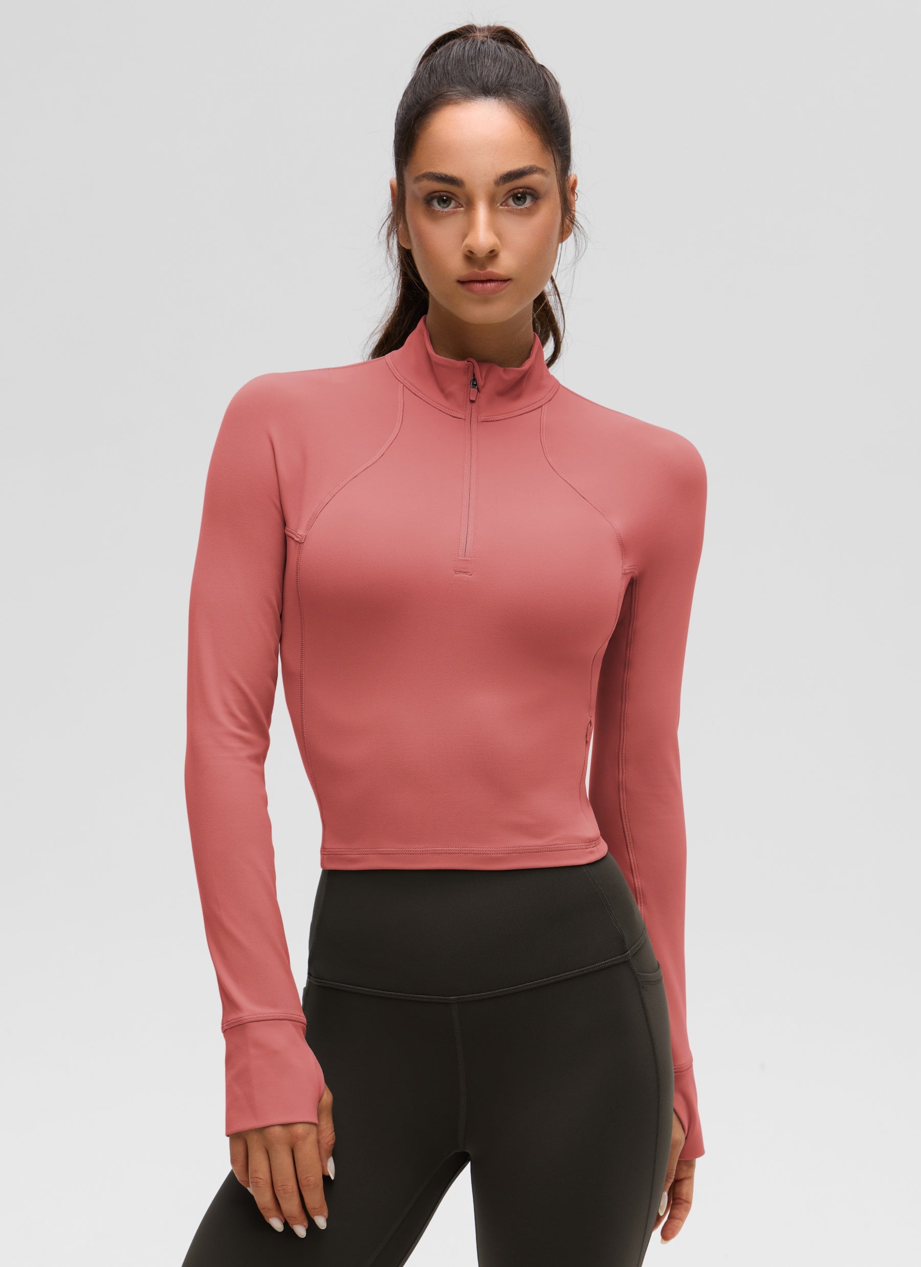 CRZ YOGA Damen Butterluxe Reißverschluss Langarmshirt mit Daumenloch Briar Rose