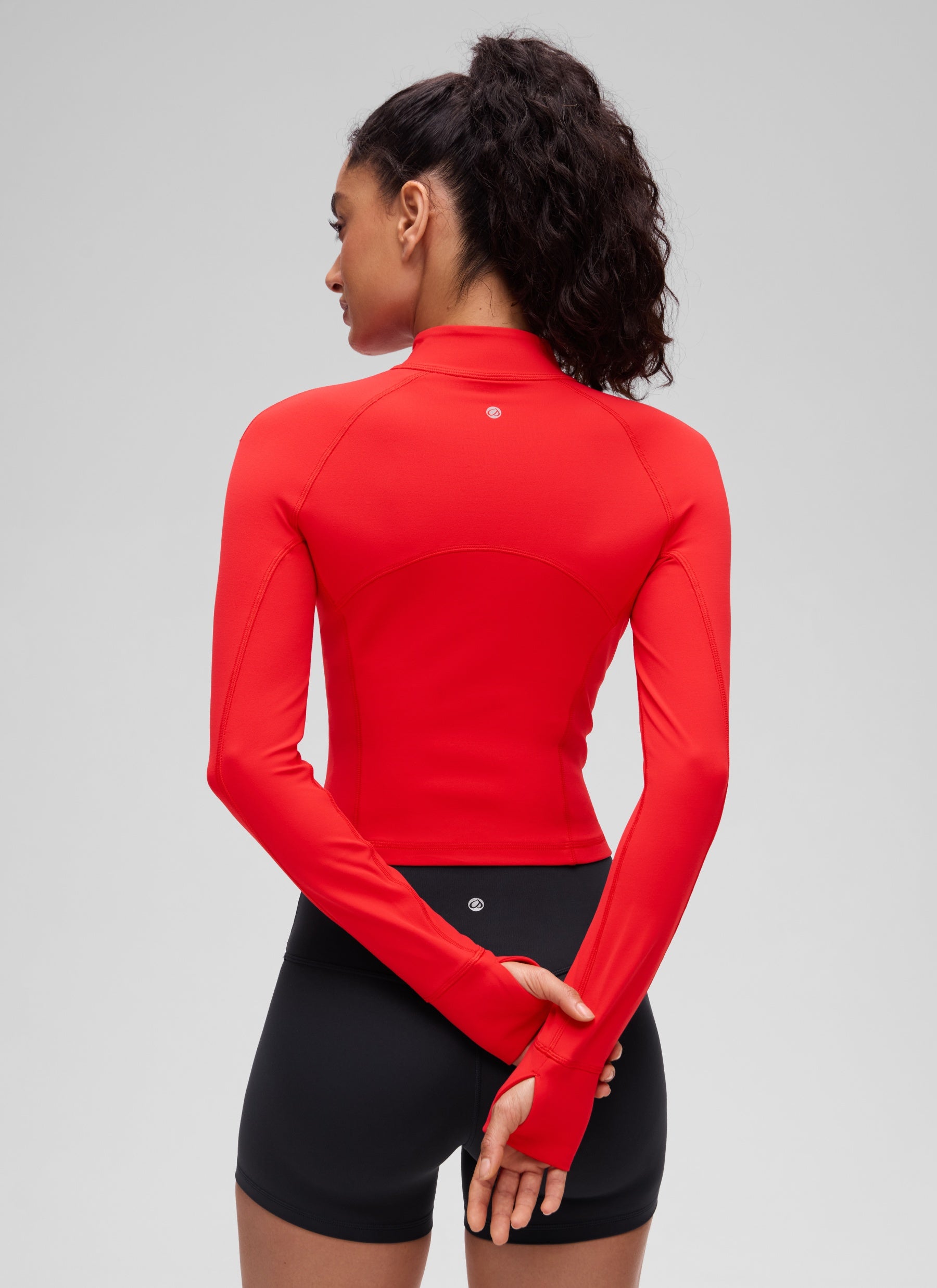 CRZ YOGA Damen Butterluxe Reißverschluss Langarmshirt mit Daumenloch Tiefrot