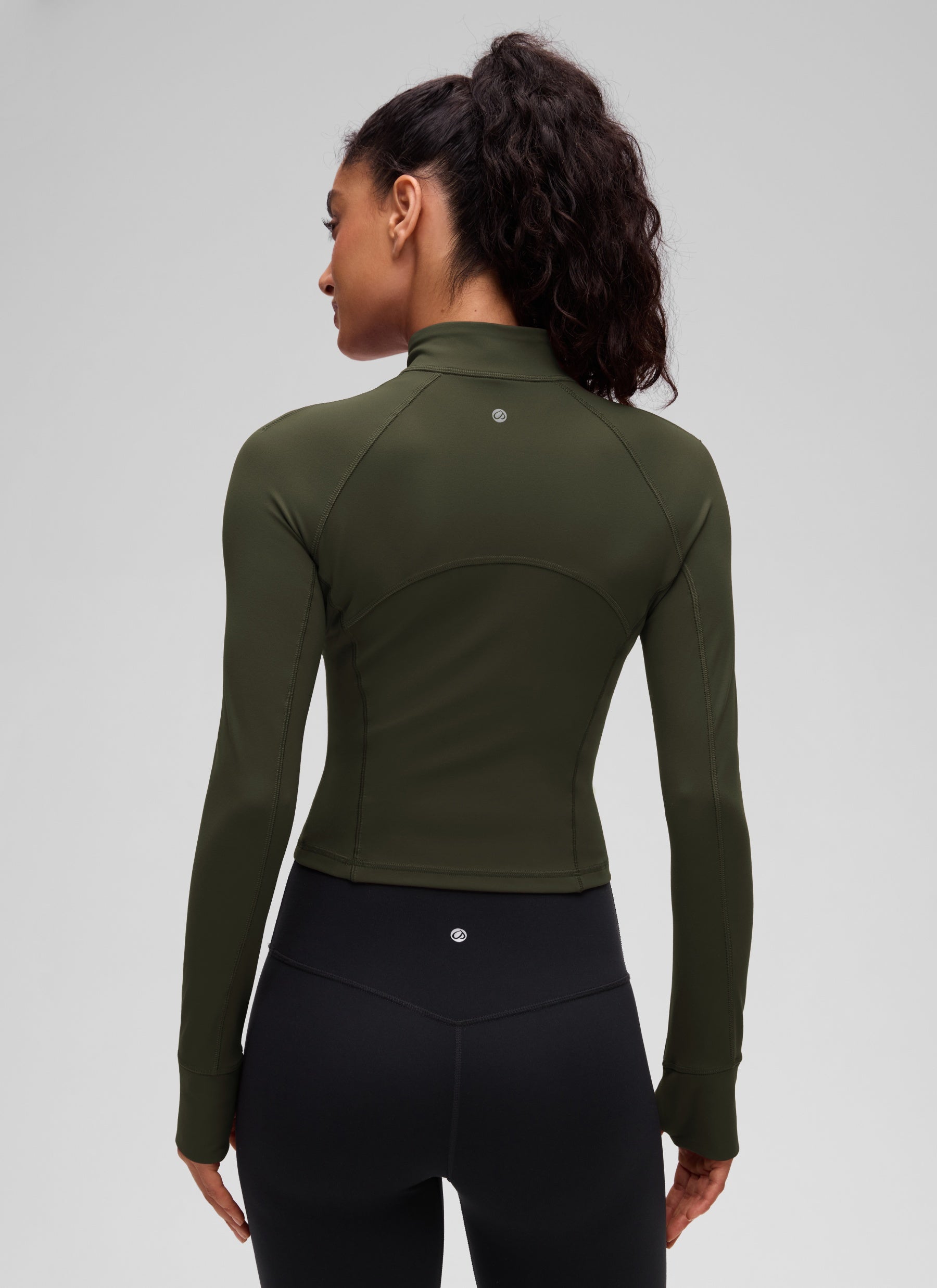 CRZ YOGA Damen Butterluxe Reißverschluss Langarmshirt mit Daumenloch Olivgrün