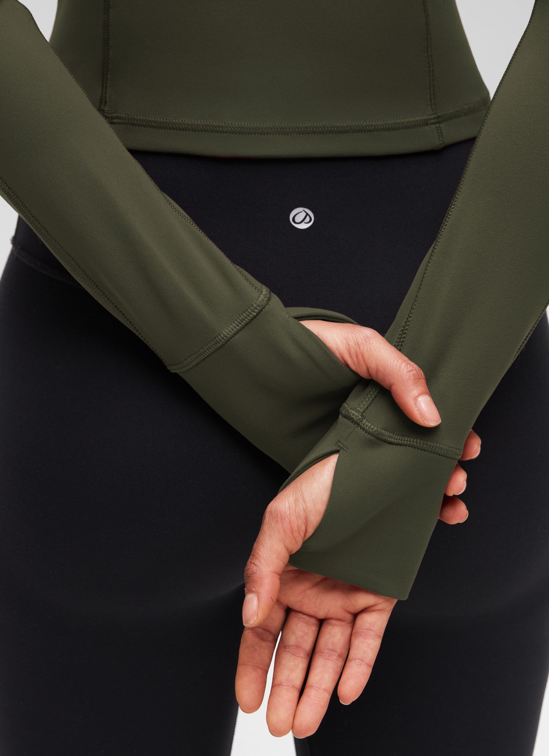 CRZ YOGA Damen Butterluxe Reißverschluss Langarmshirt mit Daumenloch Olivgrün
