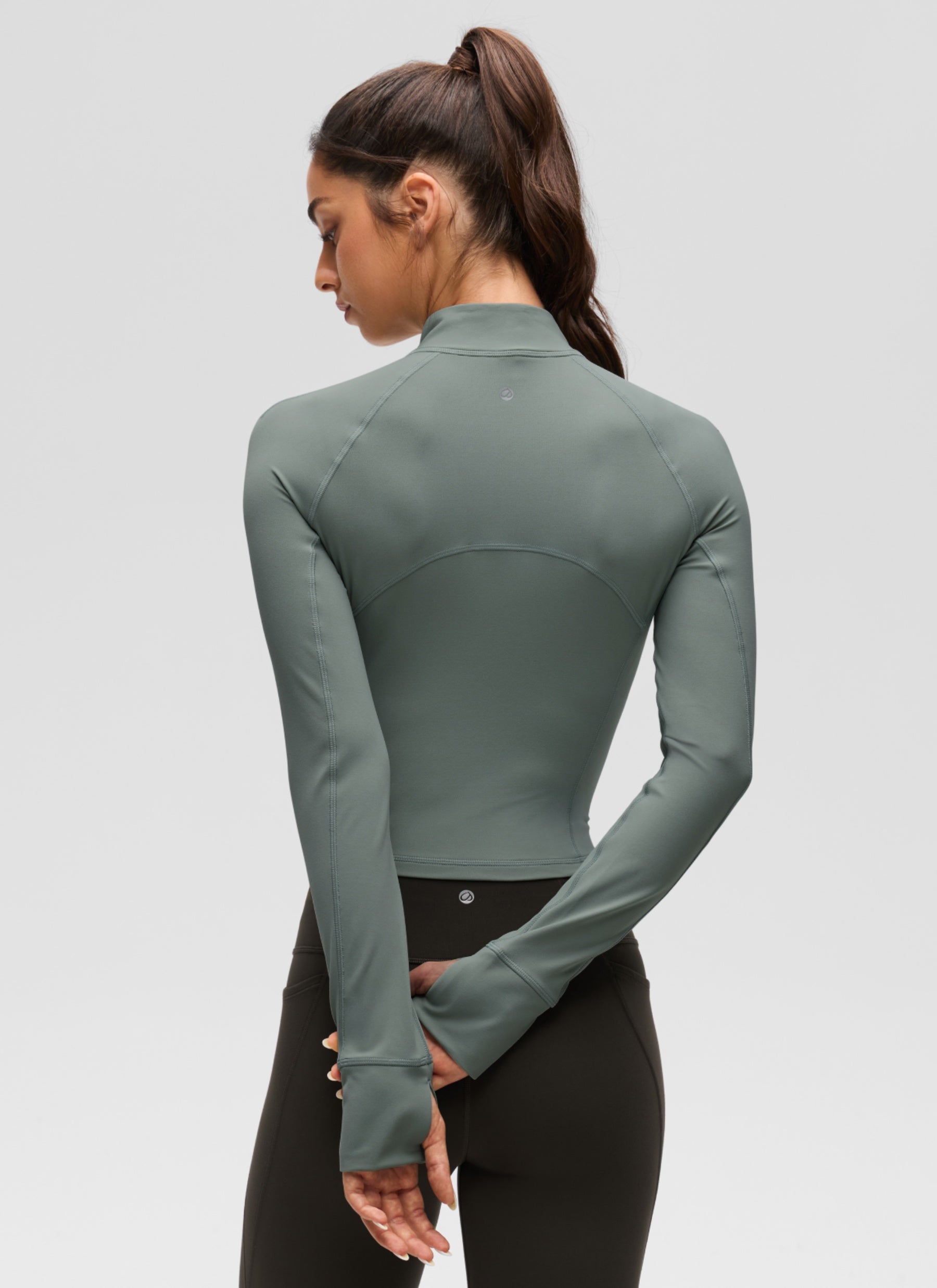 CRZ YOGA Damen Butterluxe Reißverschluss Langarmshirt mit Daumenloch Grauer Salbei