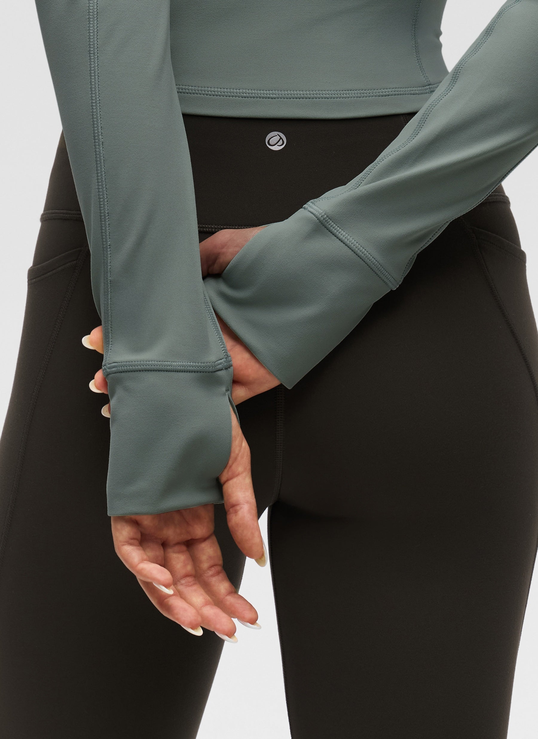 CRZ YOGA Damen Butterluxe Reißverschluss Langarmshirt mit Daumenloch Grauer Salbei