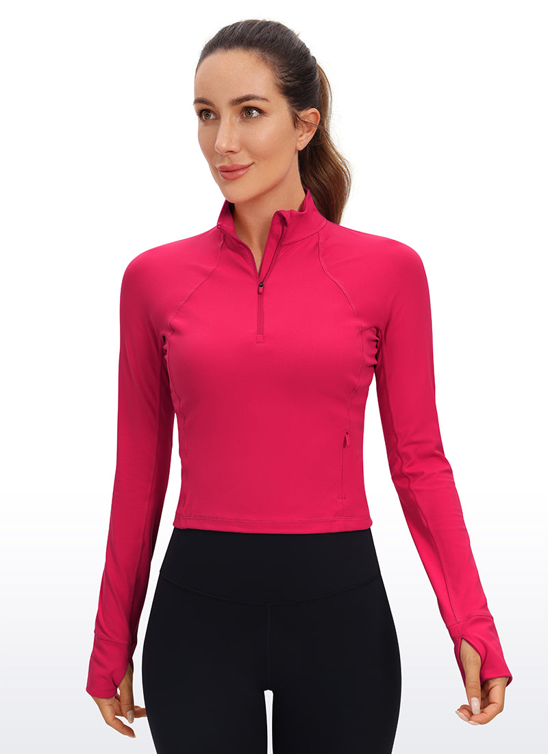 CRZ YOGA Damen Butterluxe Reißverschluss Langarmshirt mit Daumenloch Viva Magenta