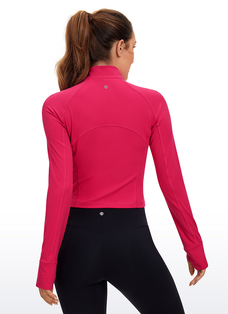 CRZ YOGA Damen Butterluxe Reißverschluss Langarmshirt mit Daumenloch Viva Magenta