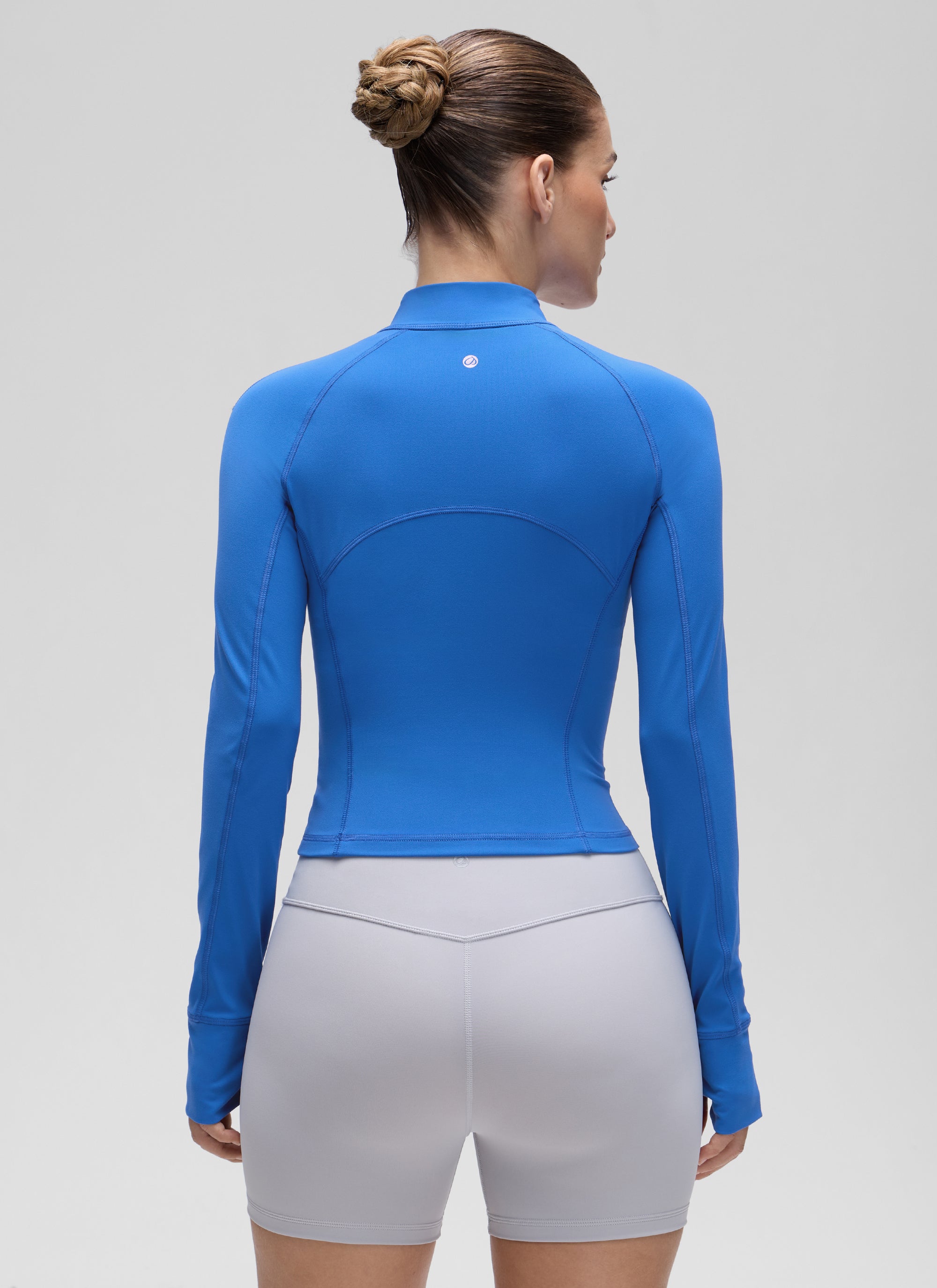 CRZ YOGA Damen Butterluxe Reißverschluss Langarmshirt mit Daumenloch Funkelndes Blau