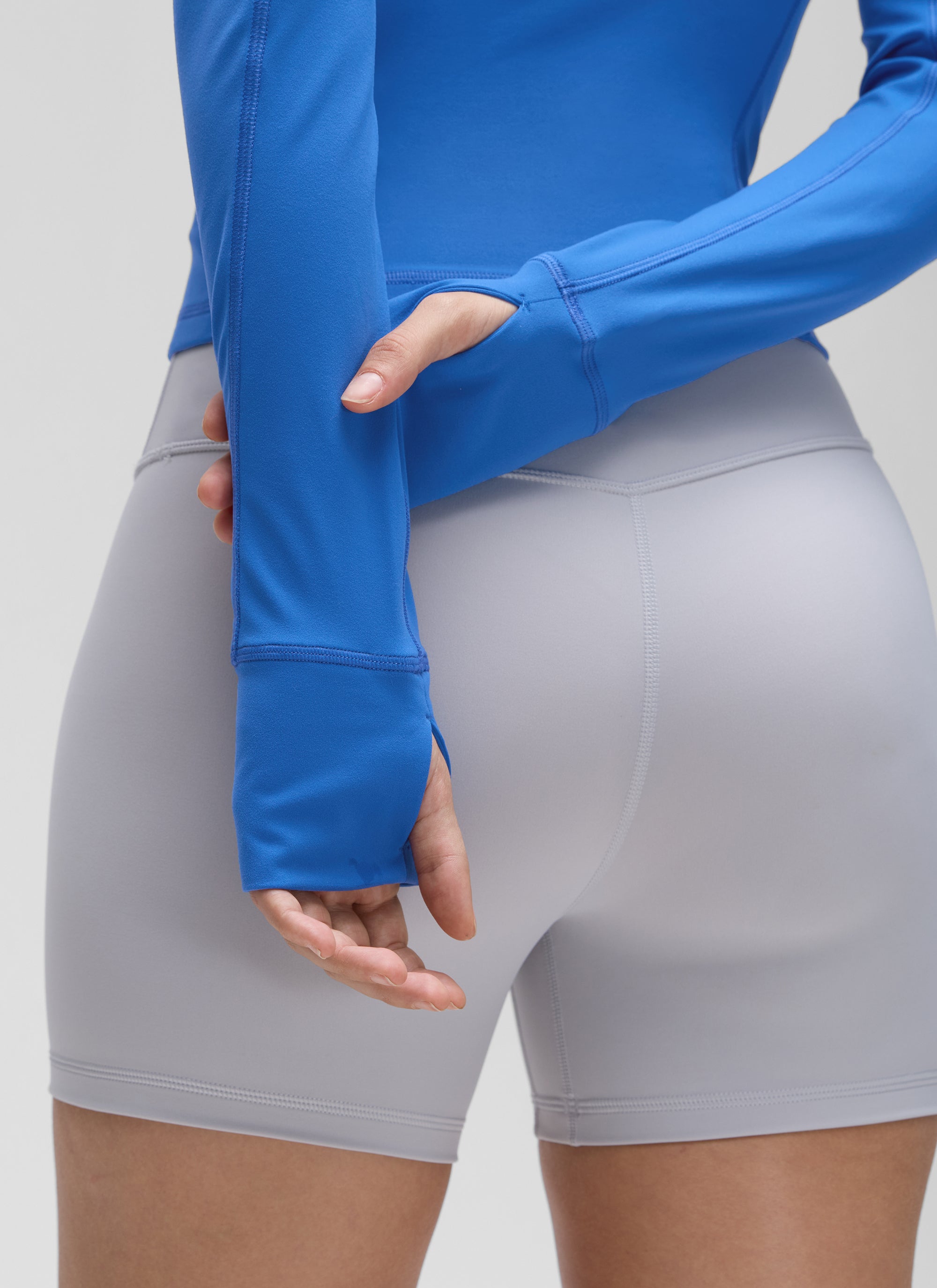 CRZ YOGA Damen Butterluxe Reißverschluss Langarmshirt mit Daumenloch Funkelndes Blau
